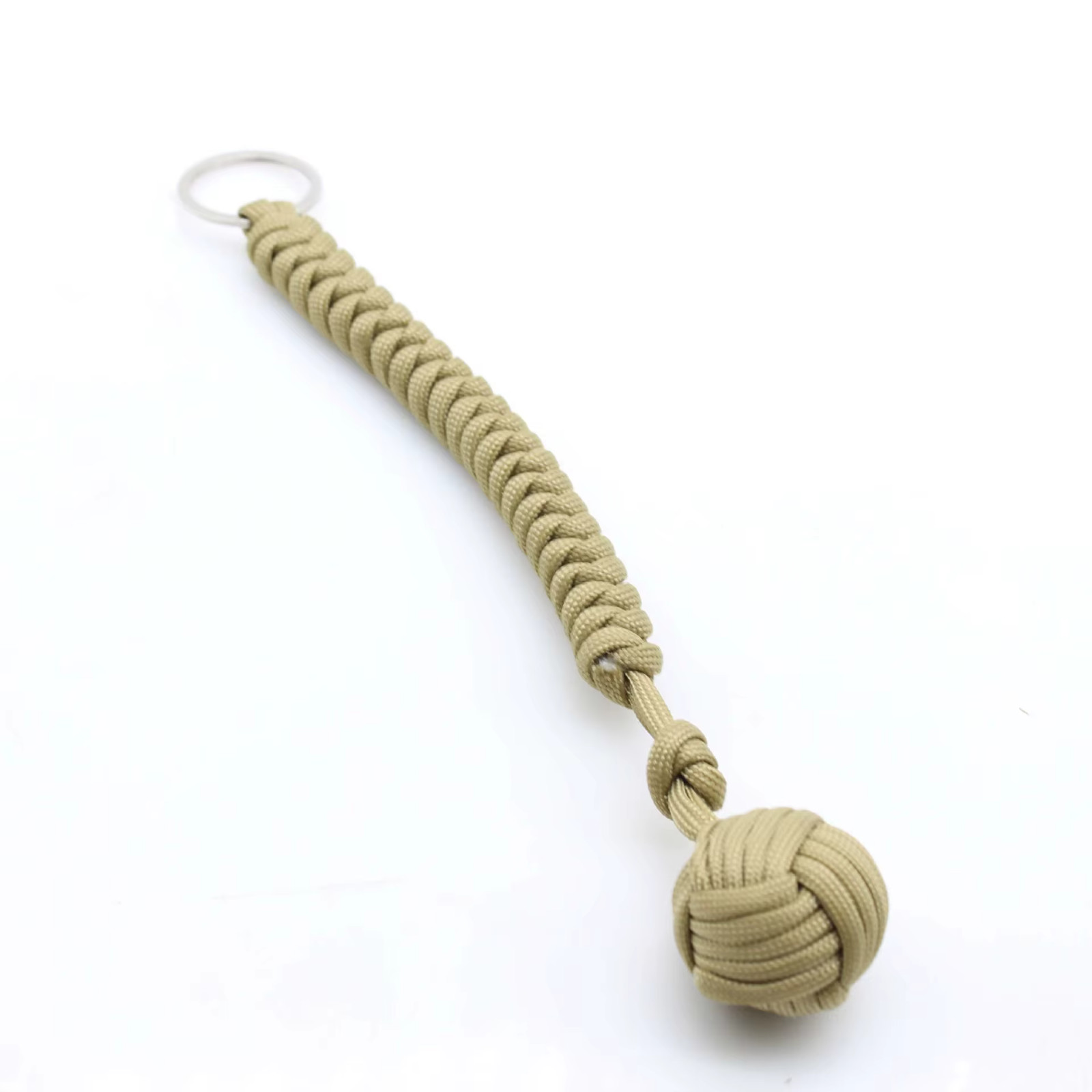 Khaki Monkey Fists Backpack Keychain With Steel Ball Paracord Strength