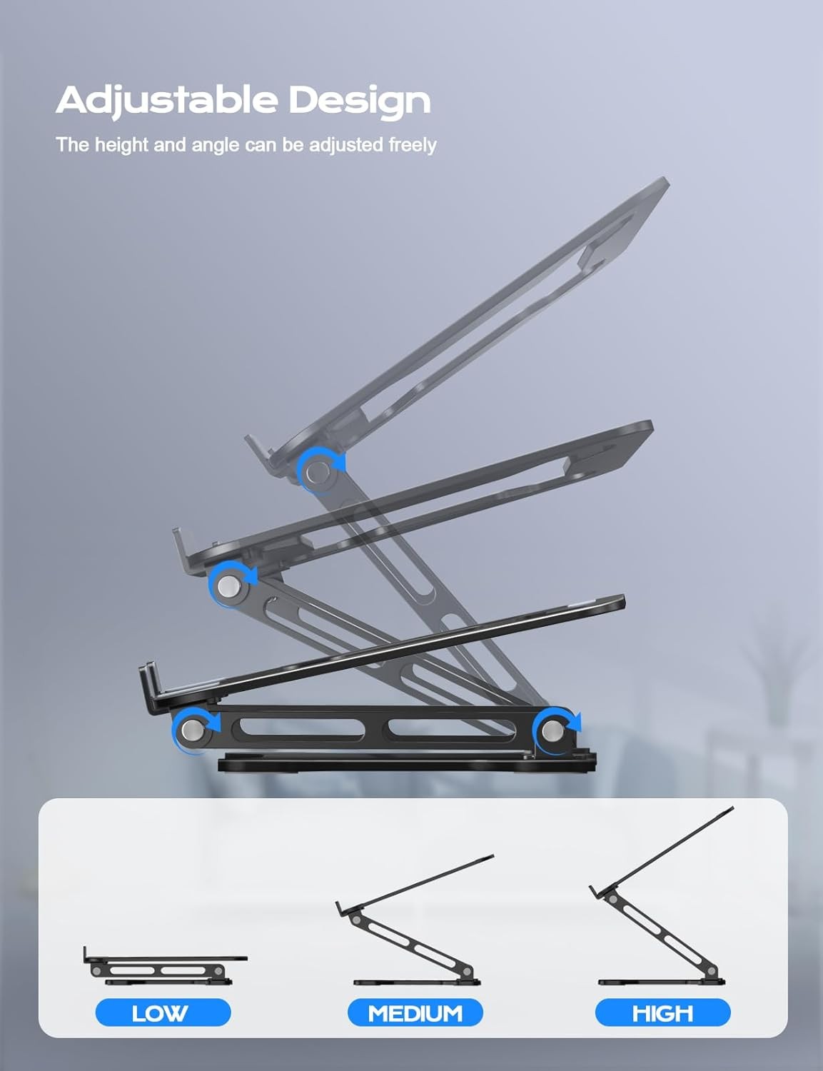 Adjustable Laptop Stand Foldable Metal Ventilated Laptop Riser Desk