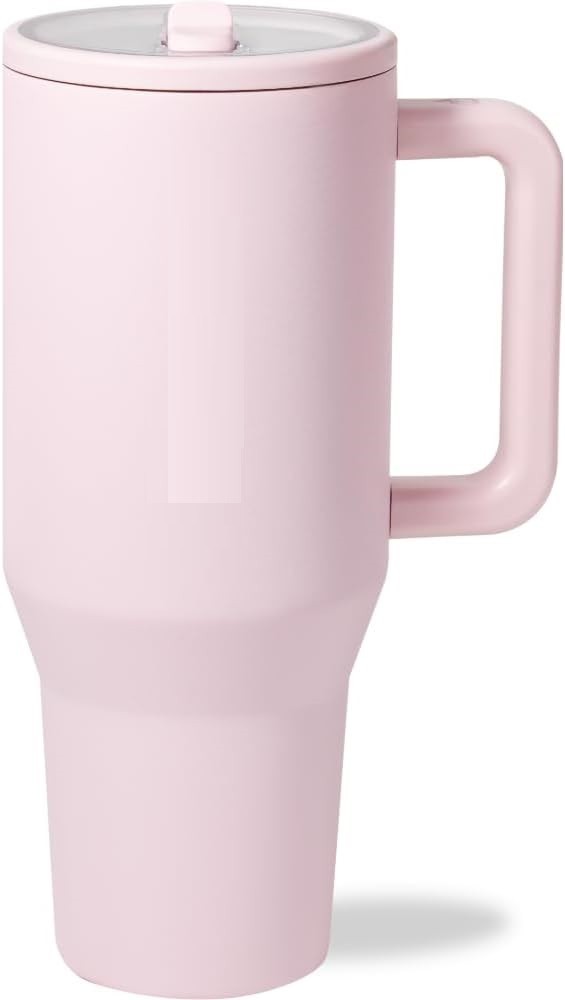Botella Agua 1.2 L Con Asa Pajita Plegable Taza Antigoteo Base Goma Rosa Arena