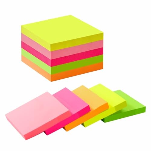 (5 Pack) Sticky Notes 3x3 inch, Self-Stick Pads Five 5 Pads 3x3 Neon