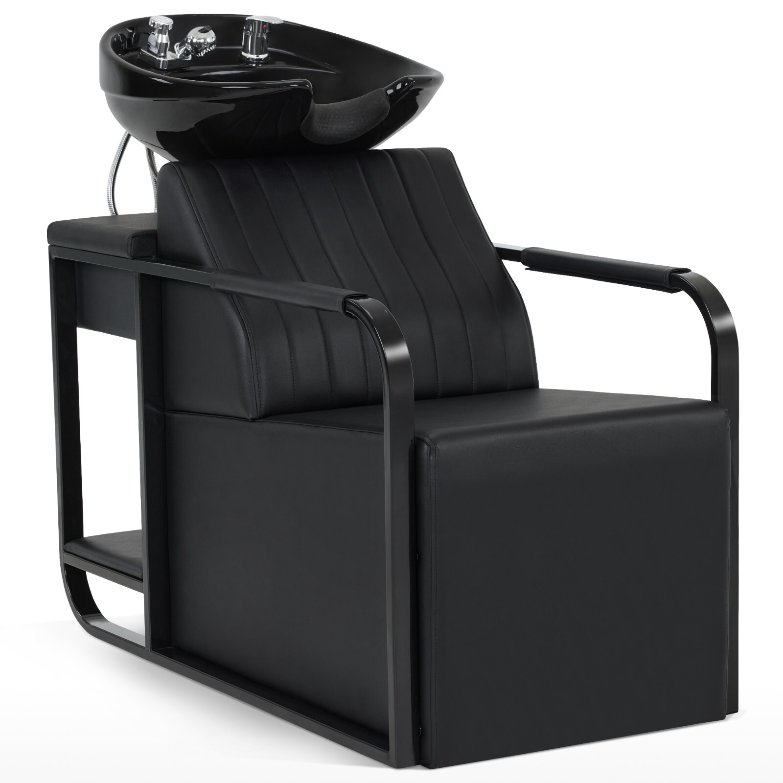BarberPub Shampoo Bowl and Chair Set for Salon,Ceramic Hair Wash Bowl Chair 9024