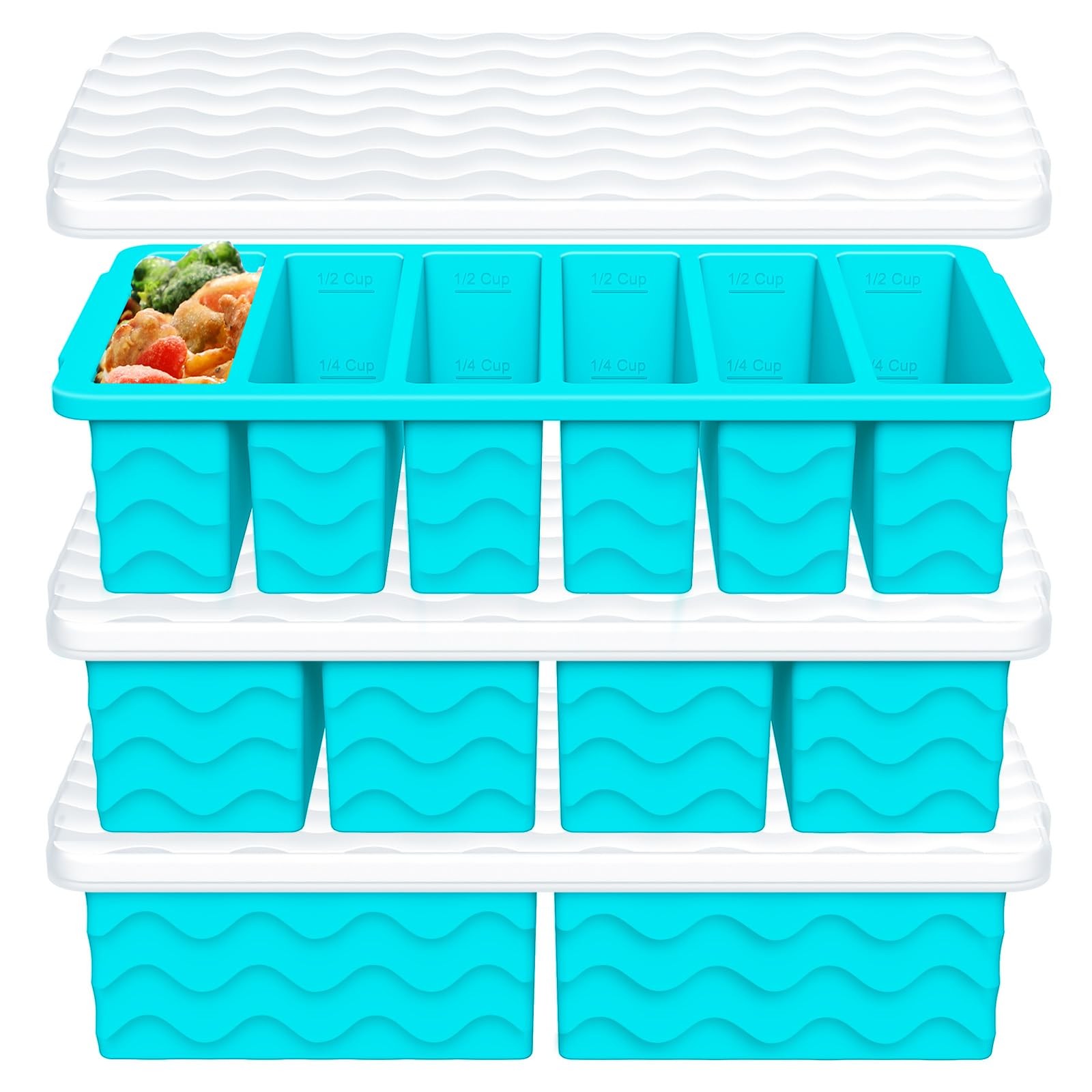 3-Pack Silicone Ice Cube Trays with Lids, BPA-Free, Dishwasher-Safe