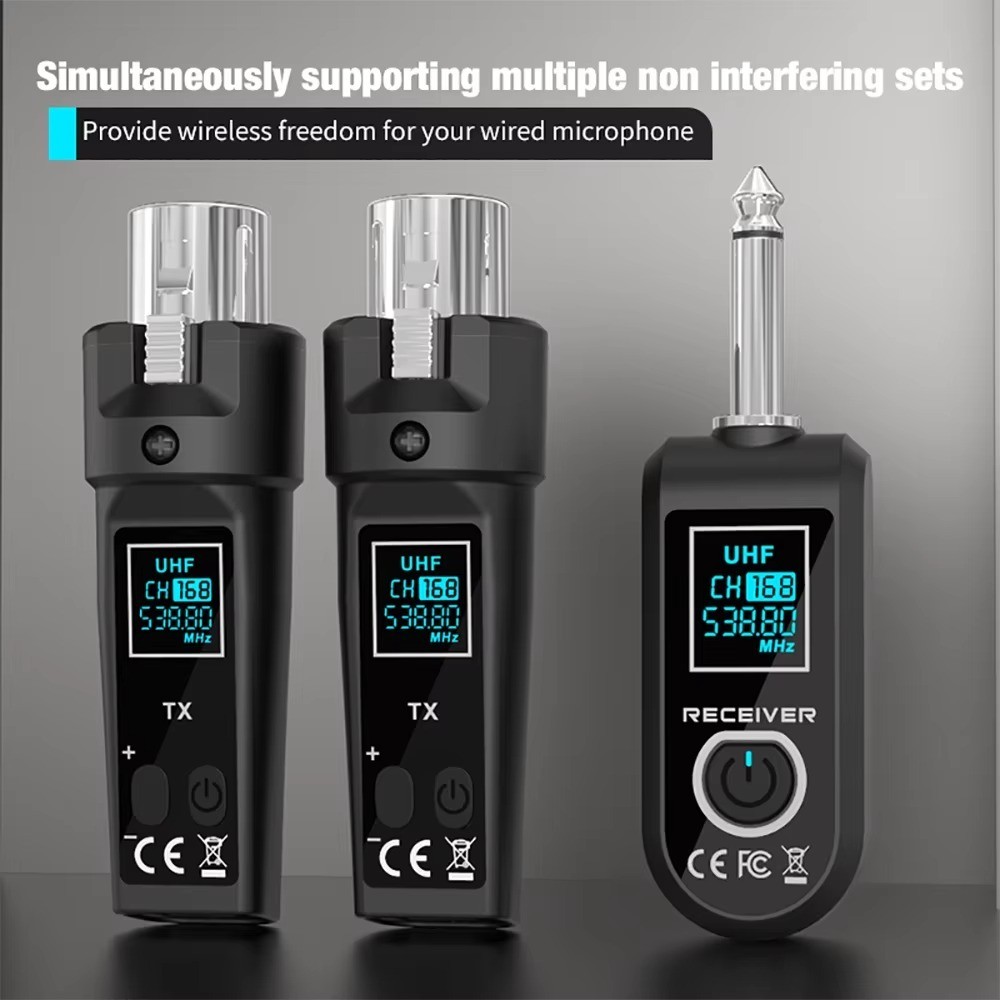 UHF Wireless Microphone Converter XLR Transmitter Receiver for Mic Mixer Guitar