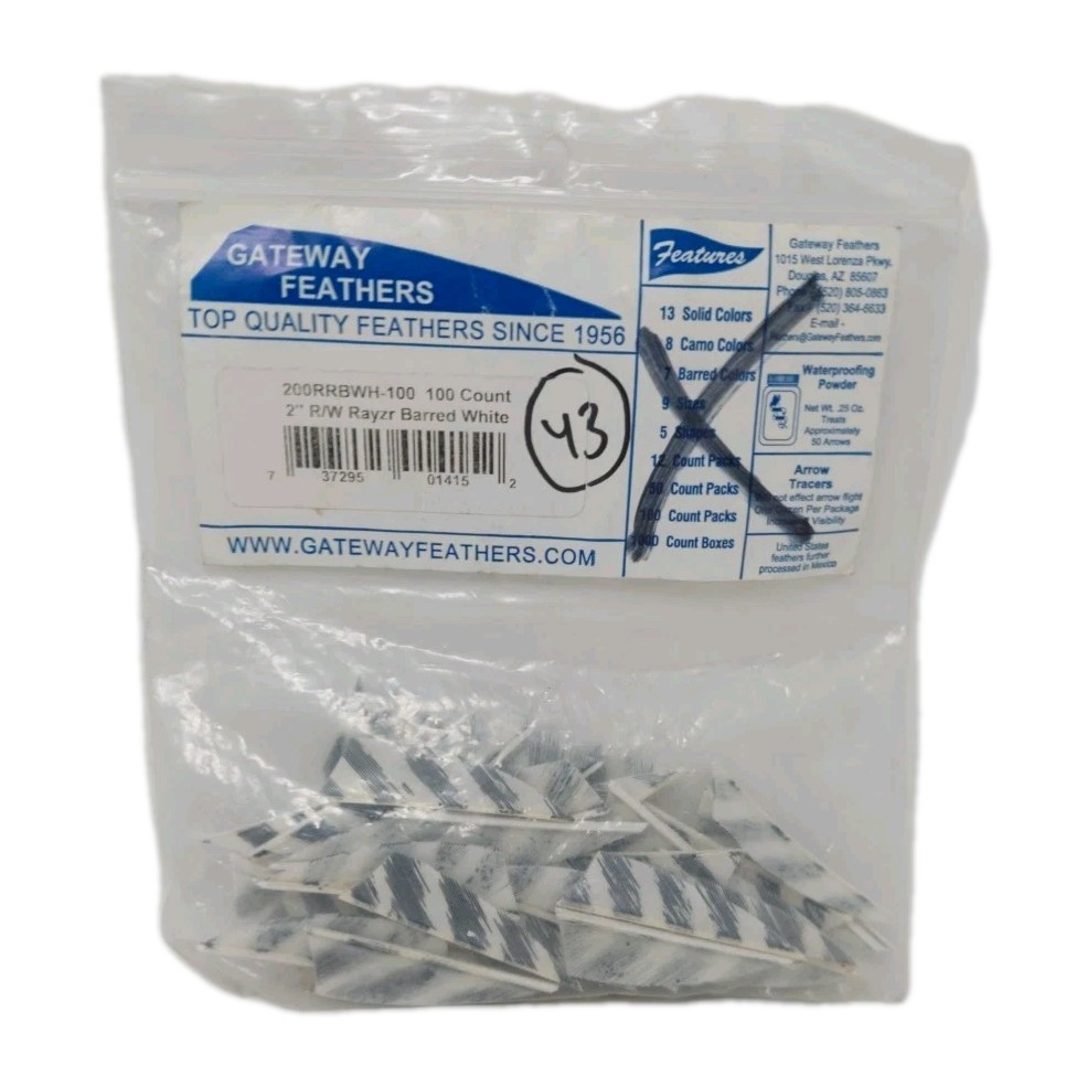 43 Count Gateway Feathers 2" Right Wing: Rayzr Barred White 200RRBWH