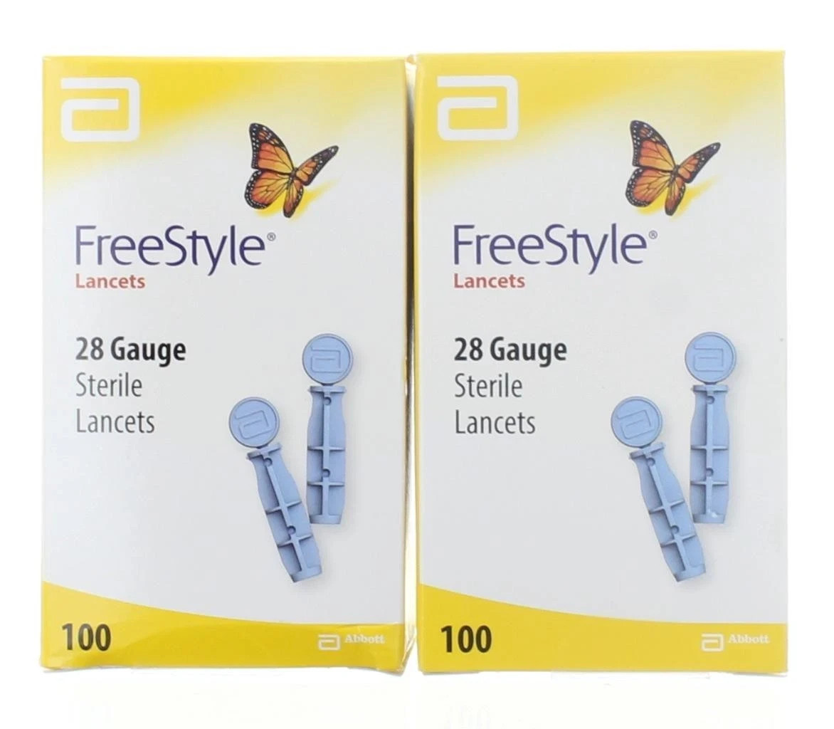 Freestyle 200 Lancets 28 Gauge 2 Boxes of 100 Free Shipping Exp.2028+