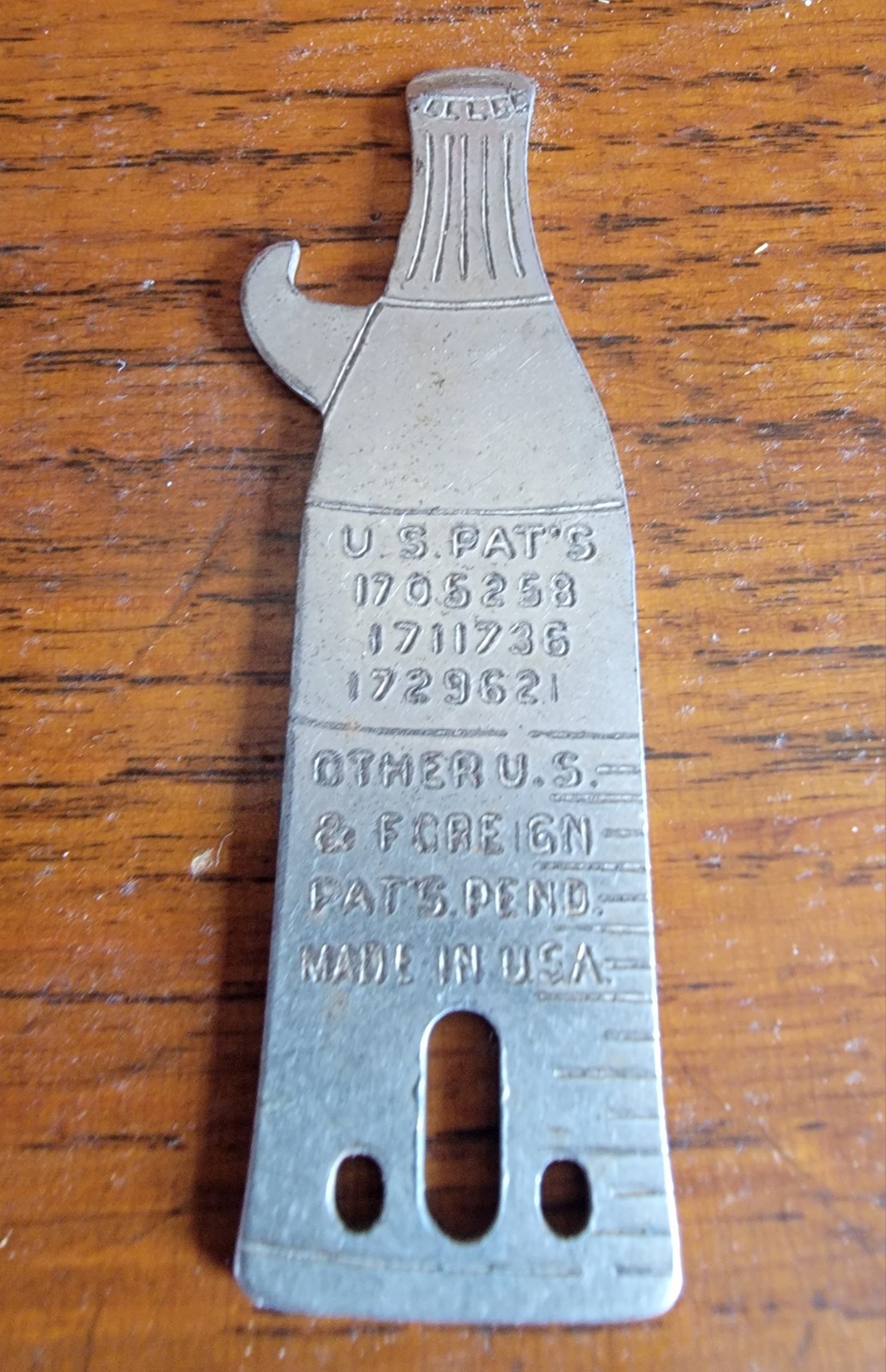 Antique ID Key Plate Bottle Opener 1920s Bottle Shaped US Patents Louisville KY