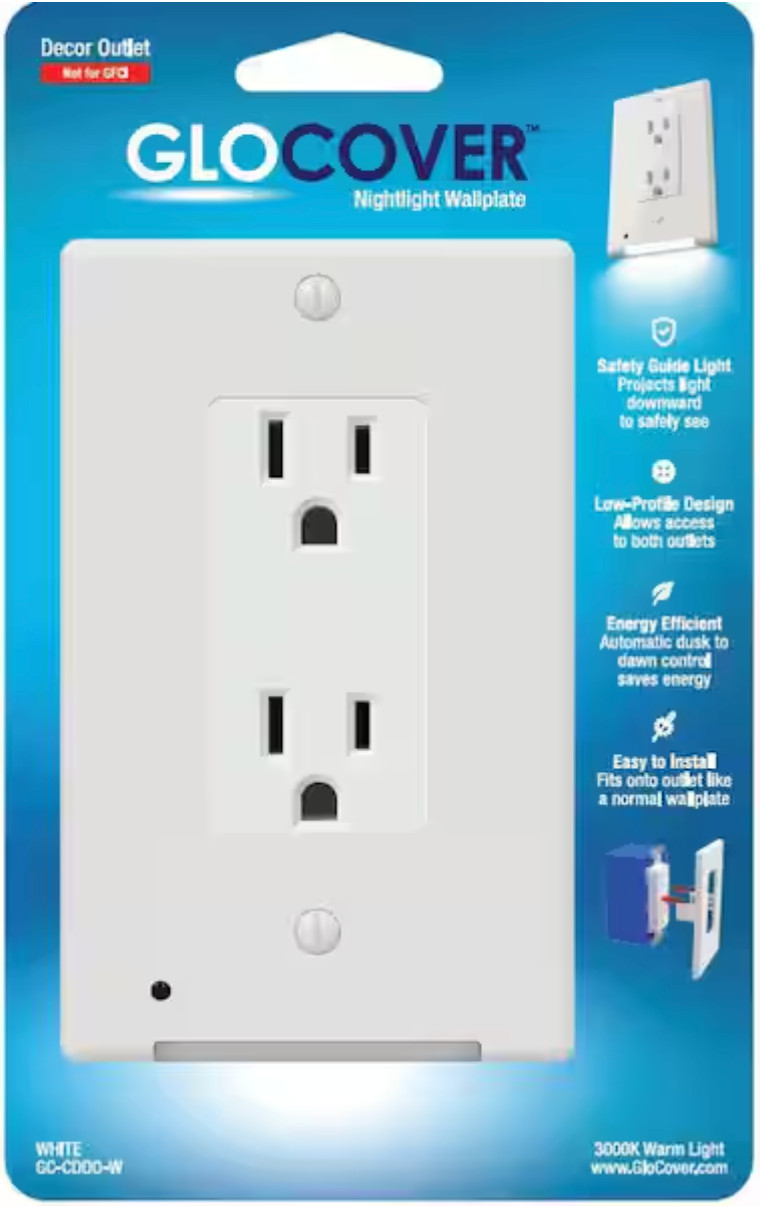 Glo Cover Lighted Wall Plate White Decorator Outlet GC-CDDO-W rectangle outlet
