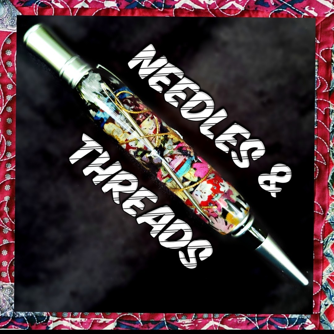 Handmade NEEDLES & THREADS Ballpoint Pen w/Fabric & Thread for Quilters, Writers