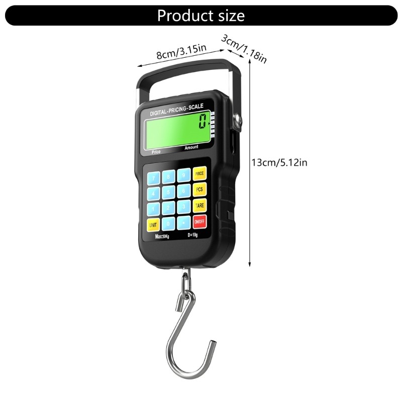 Digital Scale LCD Backlit Screen Electronic Fishing Scale 110lb Hanging Scale