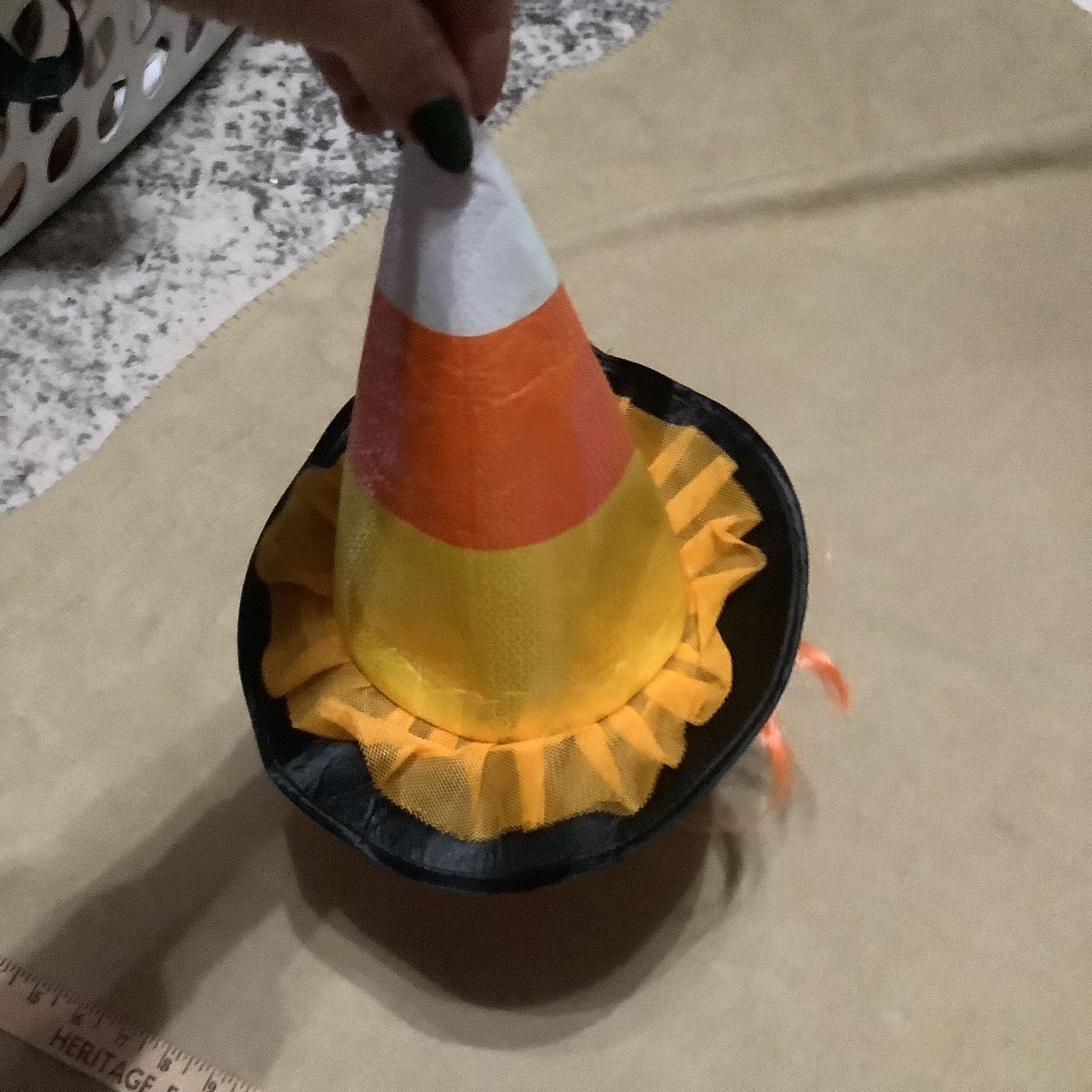 Cat / dog candycorn Witch Hat with Orange and Gold L/XL