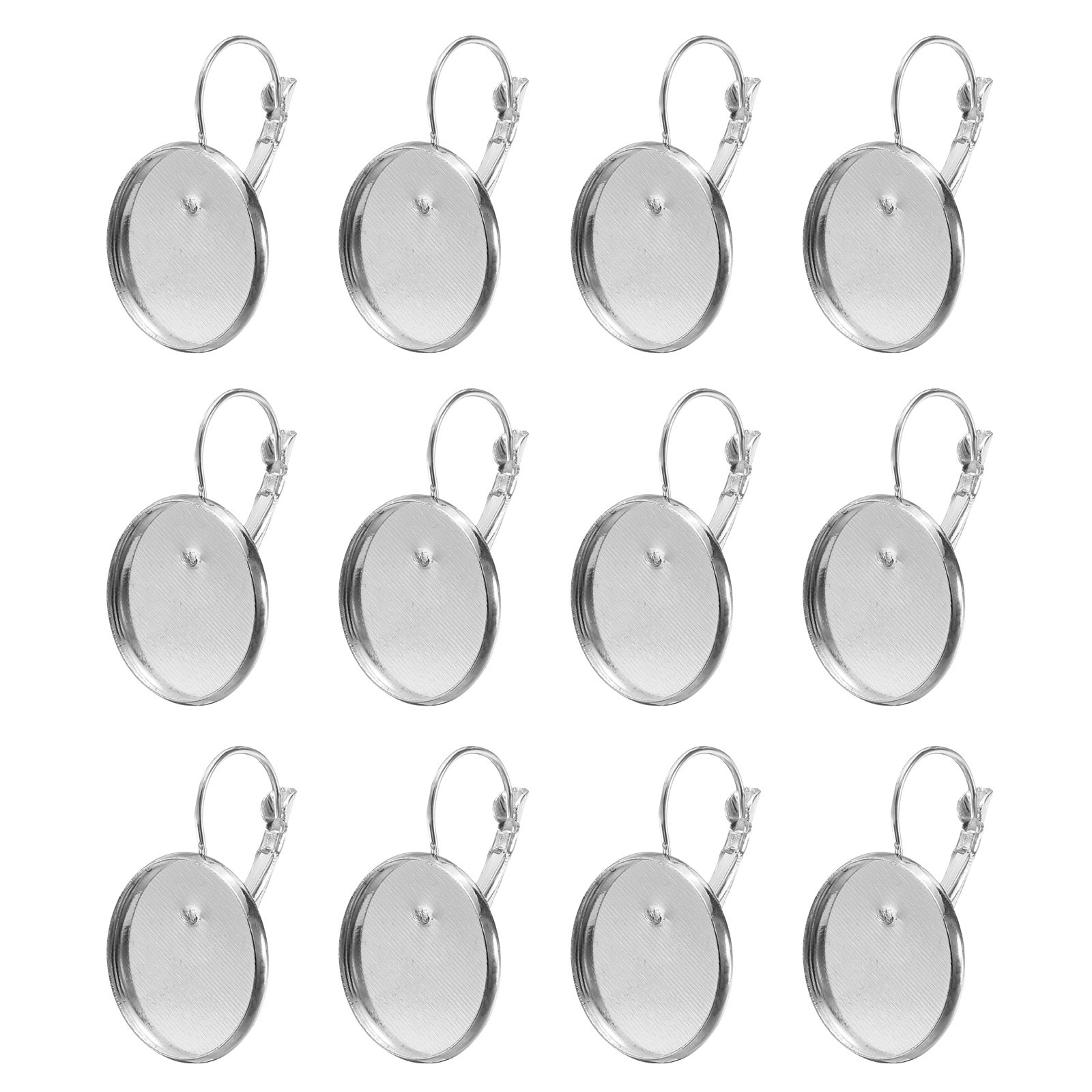 20Pcs Leverback Earring Hooks with 18mm Flat Round Blank Bezel Trays Silver