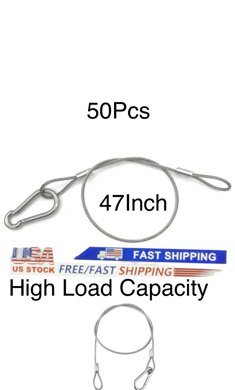50 Stage Light  Safety Cables 47”, Stainless Steel Security Cable.Multi Use