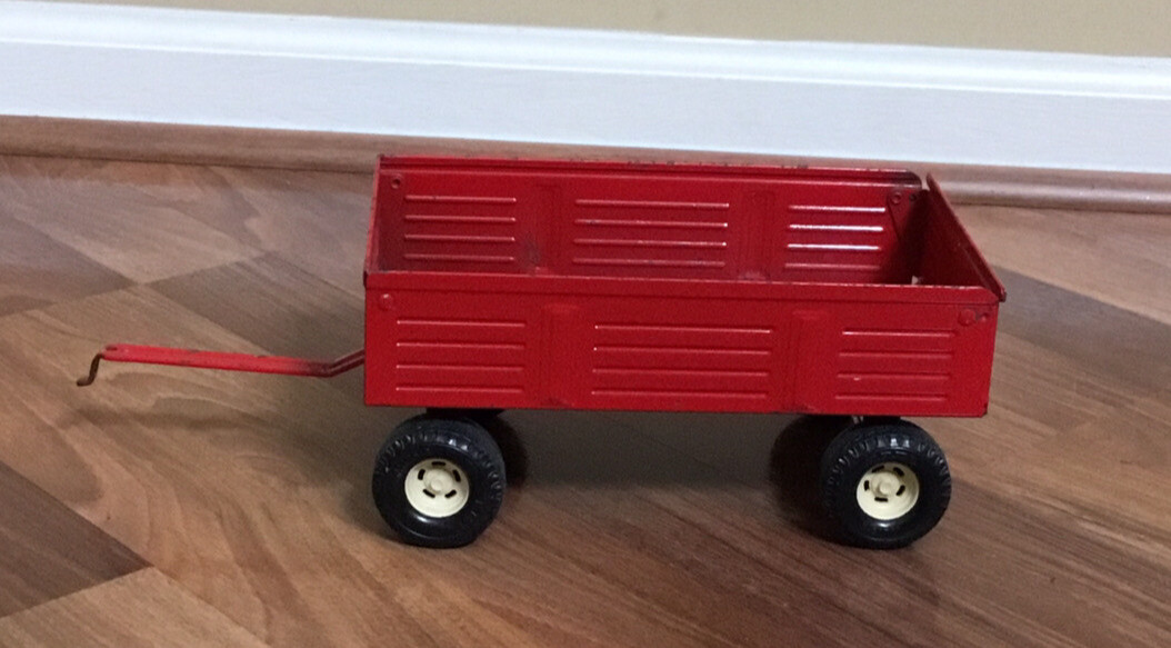 VINTAGE "ERTL" FARM WAGON RED PRESSED  METAL TRAILER 74-7650 REAR TAILGATE MOVES