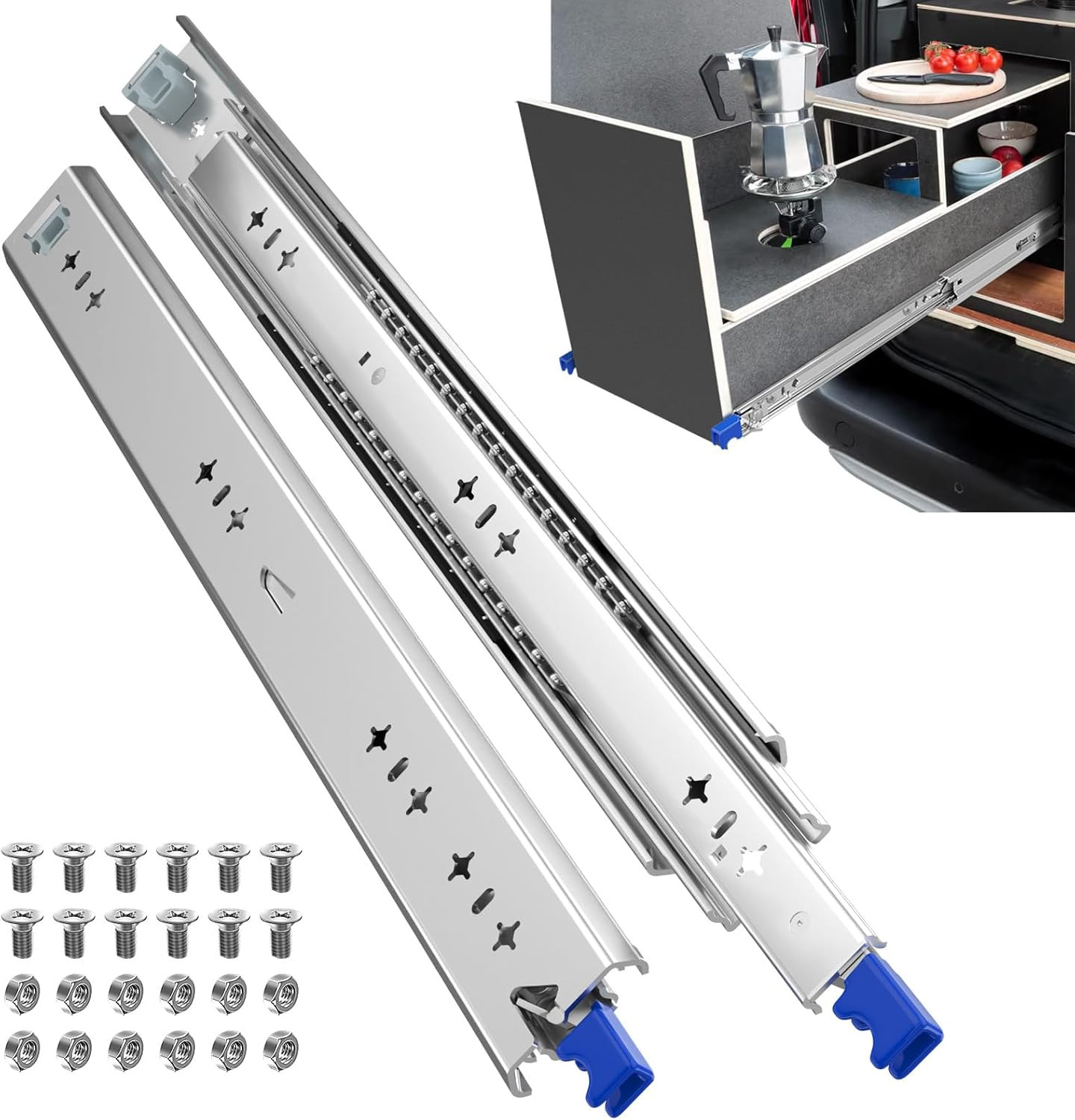 40" Heavy Duty Drawer Slides with Lock, 250lb Capacity, Full Extension