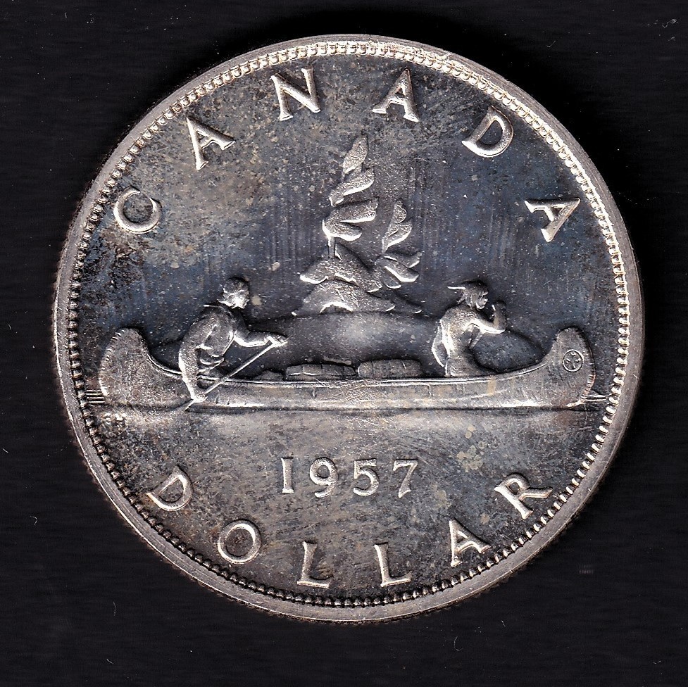 Canada 1957 $1 One Silver Dollar Coin Queen Elizabeth II Proof .800 Silver