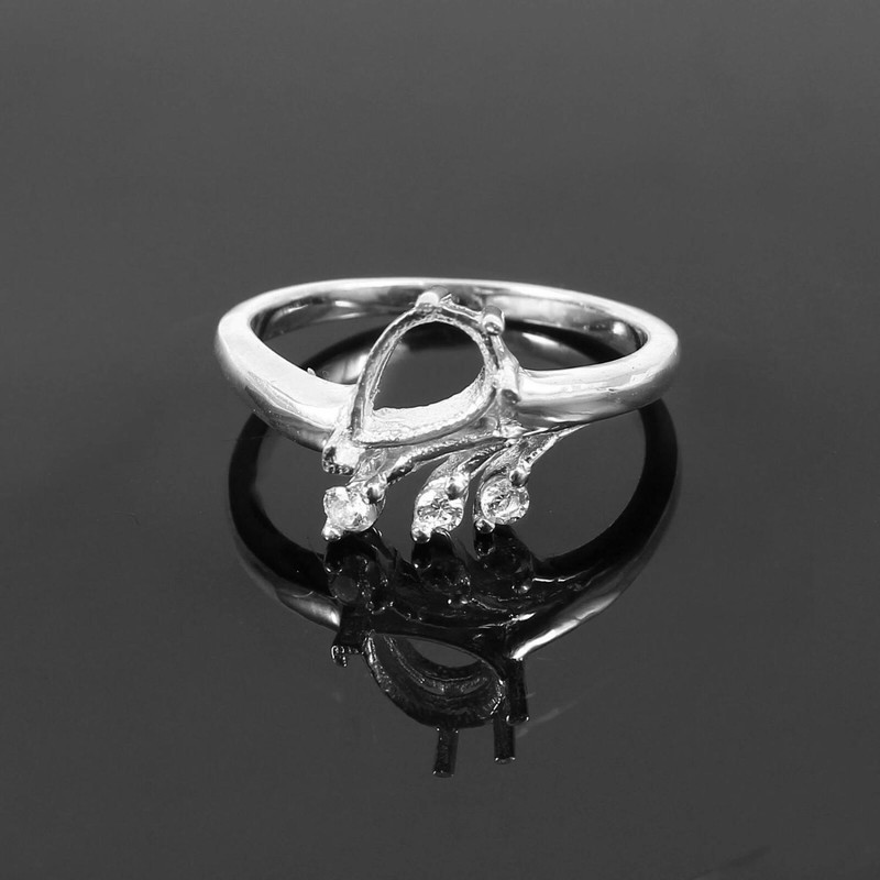 925 Sterling Silver Ring Stone Setting Size 6X8 MM Pear Shape Semi Mount Ring