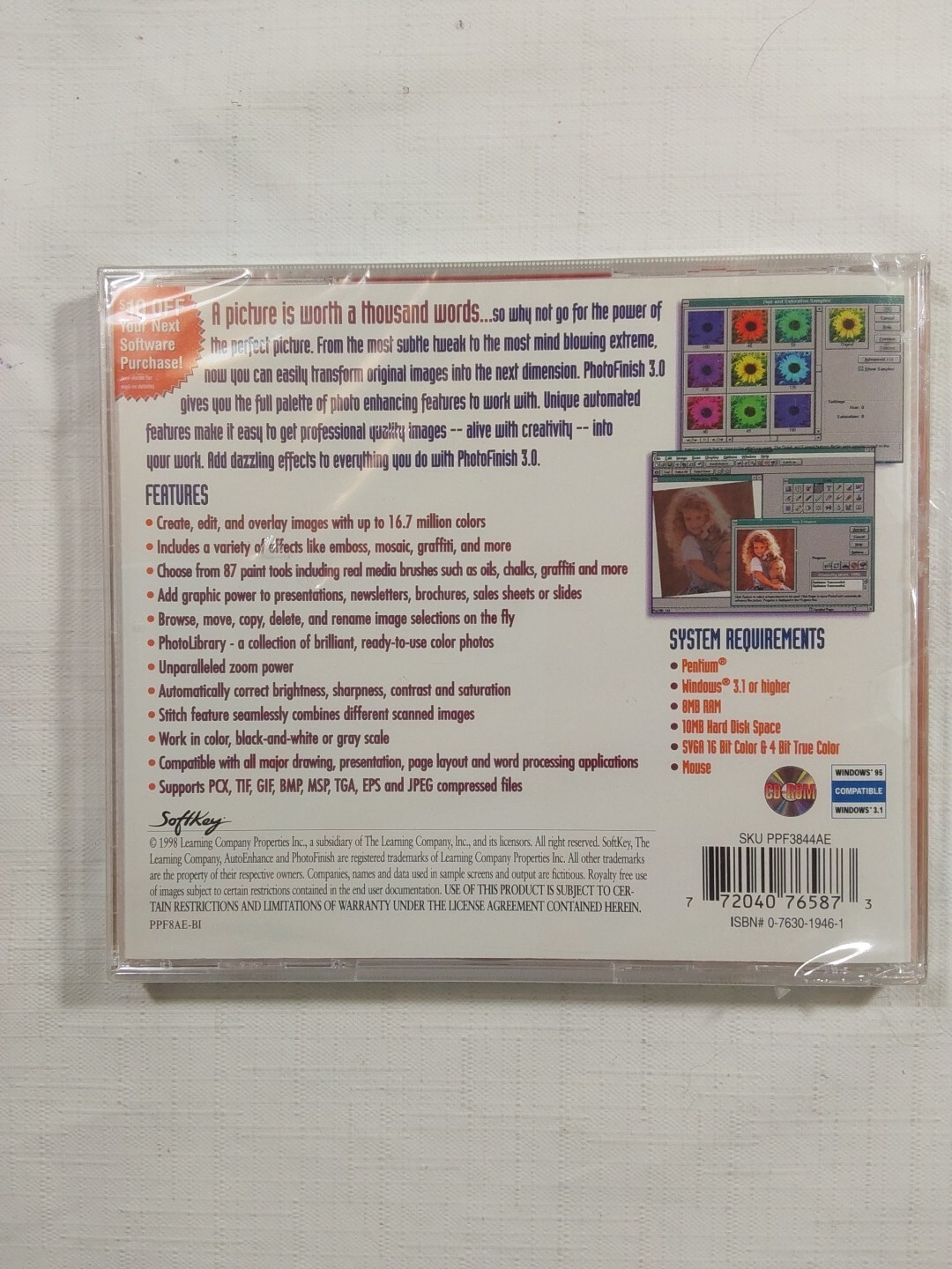 The Learning Company PhotoFinish 3.0 Computer PC Disc Program 1998