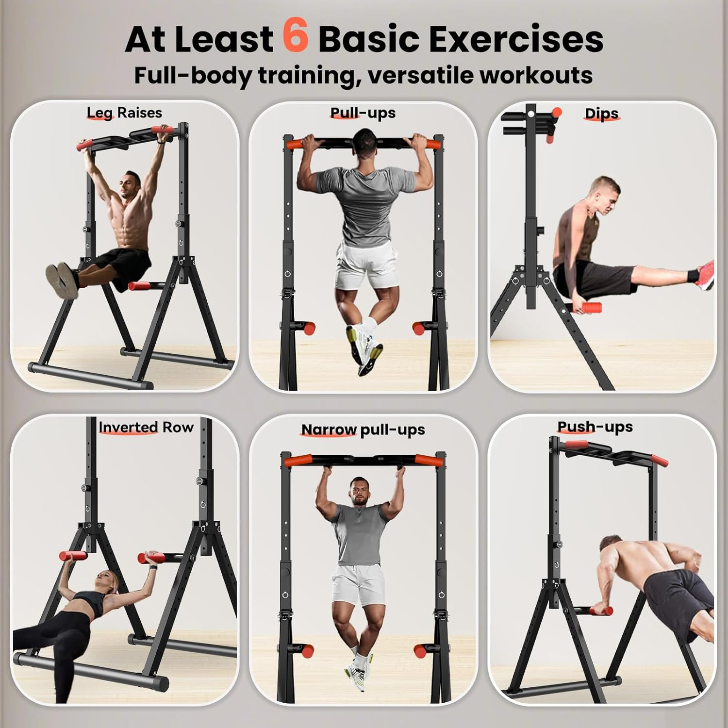 Power Tower Pull up Dip Station Foldable, Pull up Bar Station Adjustable, Multi-