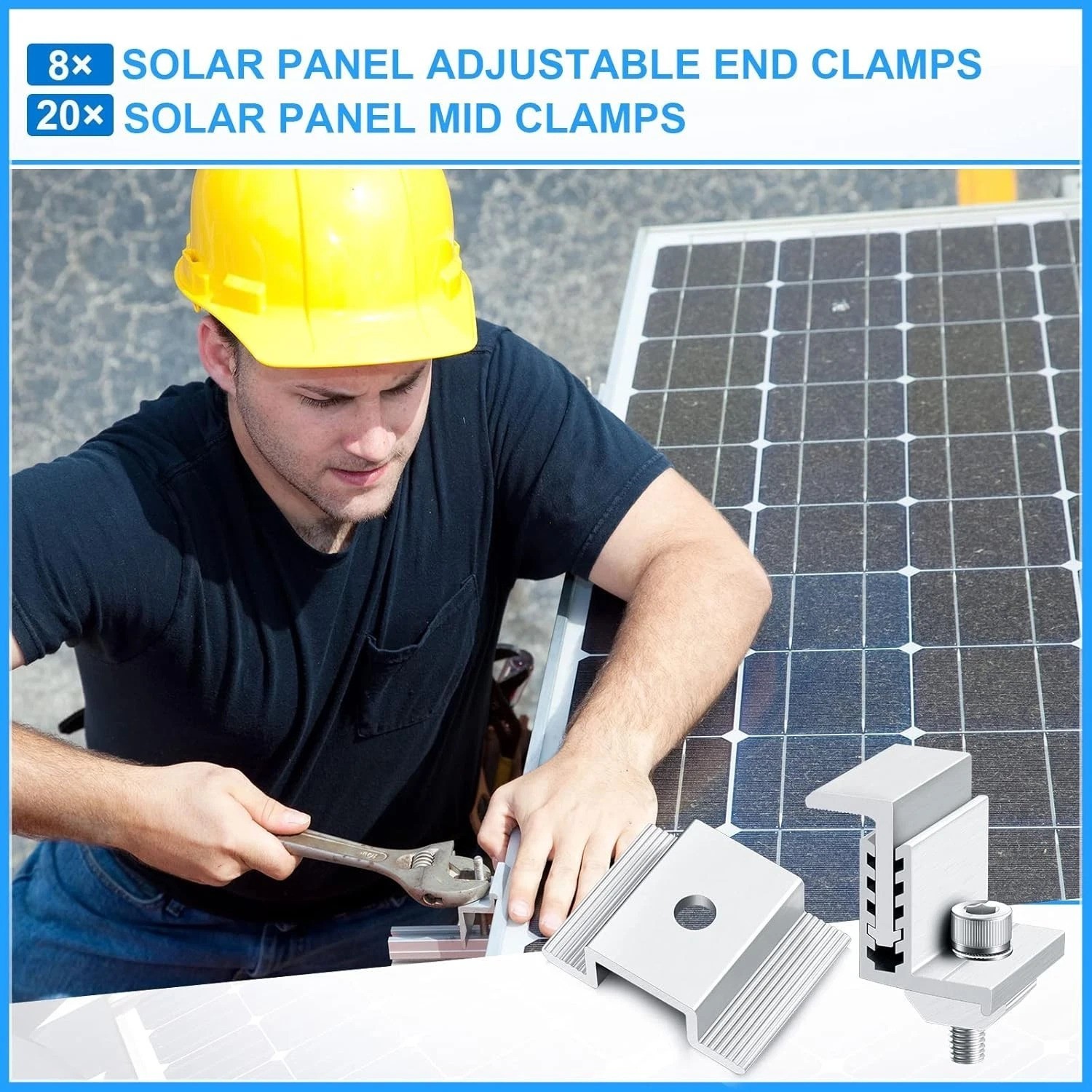 28-Piece Aluminum Solar Panel Clamp Set with Adjustable Mounting Brackets