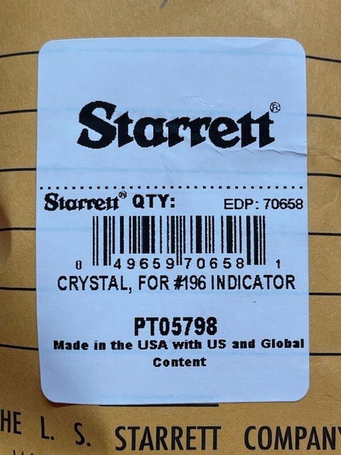 Starrett PT05798 Crystal ONLY for 196 Dial Indicator Series