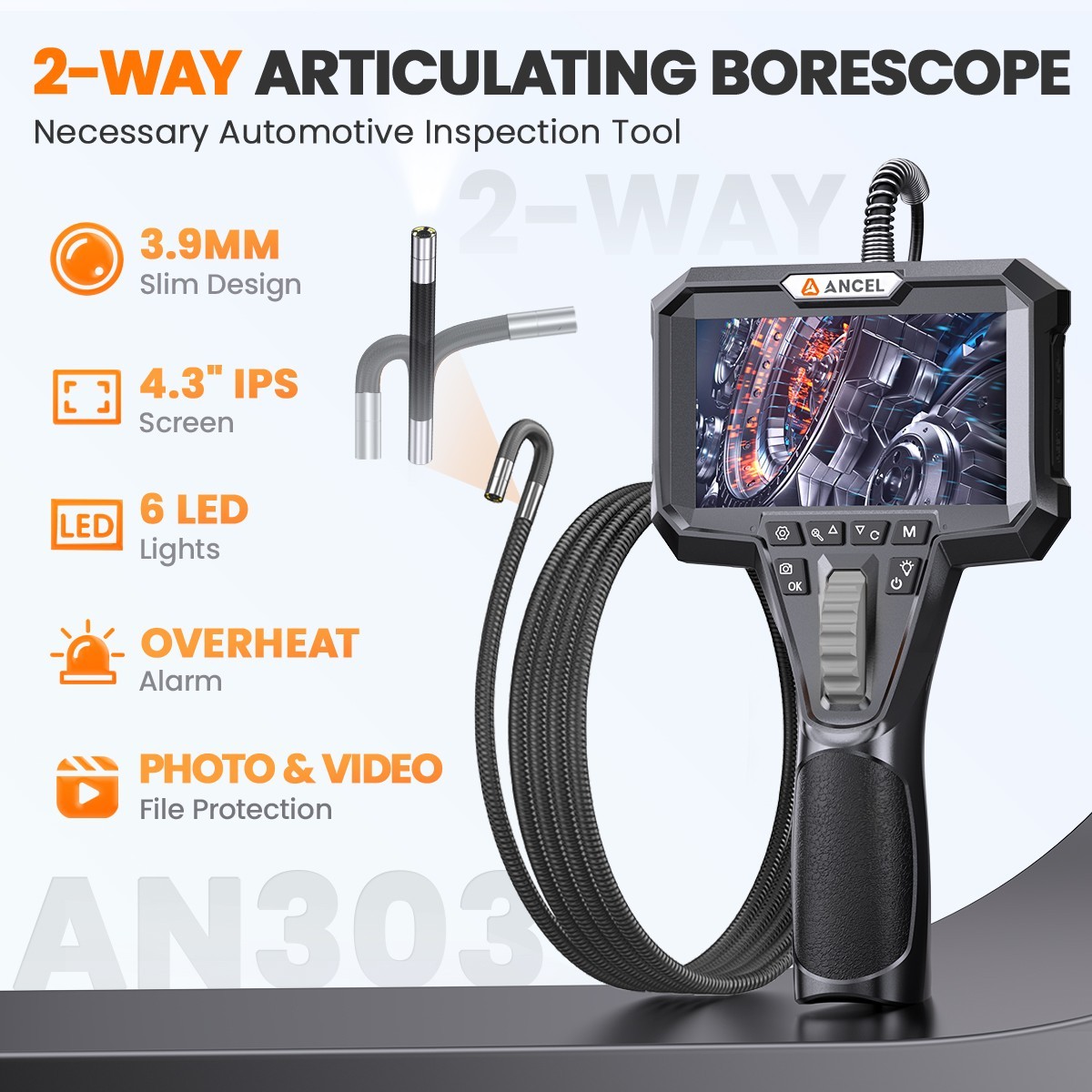 6 Leds Two-Way Articulating Borescope Camera Endoscope Inspection Camera 3.9MM