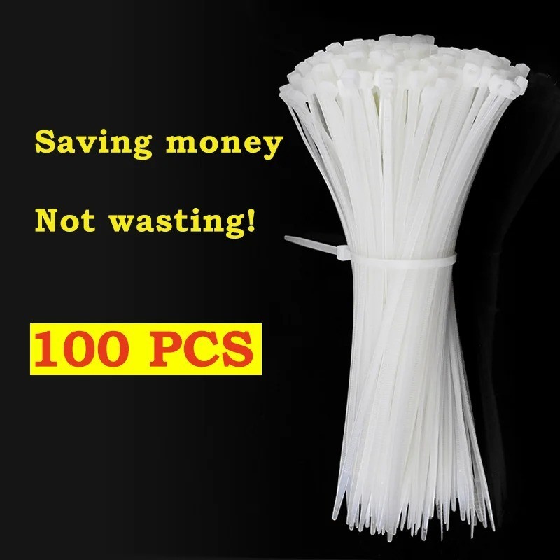 100PCS Nylon Cable Zip Ties Self Locking Plastic Wire Wraps White Colored
