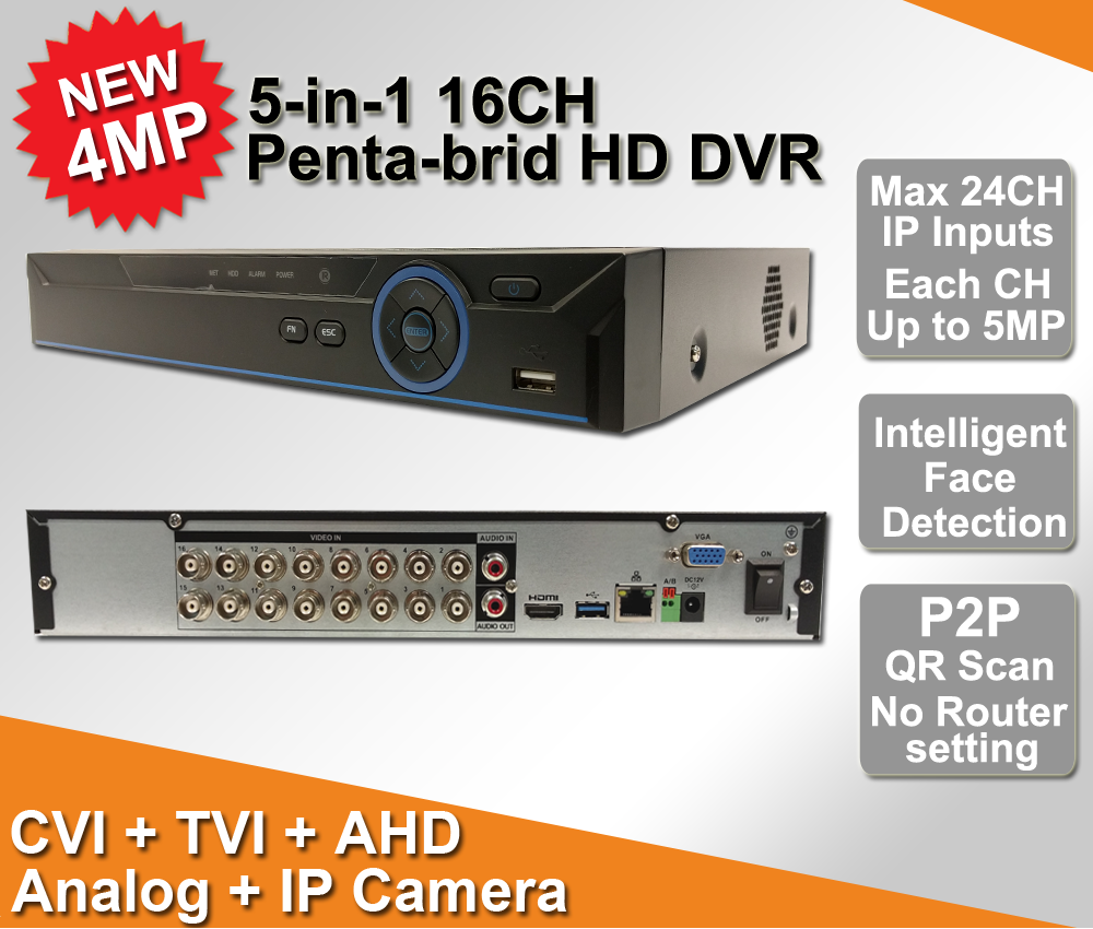CCTV 16CH Hybrid DVR NVR Analog 16x 1080P/ Digital IP 16*1080P/8*3M/4*5M