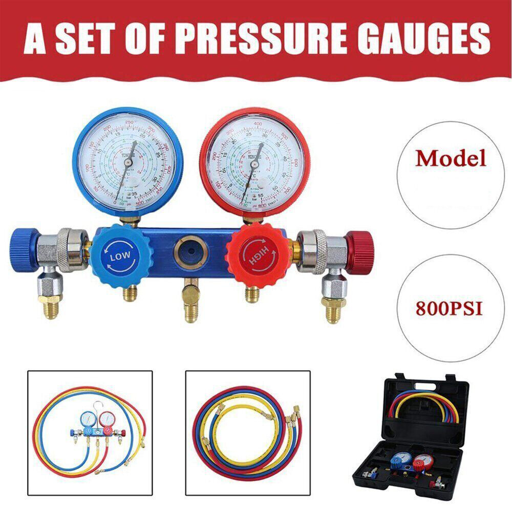 New HVAC AC Manifold Gauge Set A/C Air Refrigeration Kit Brass Freon Vacuum Pump