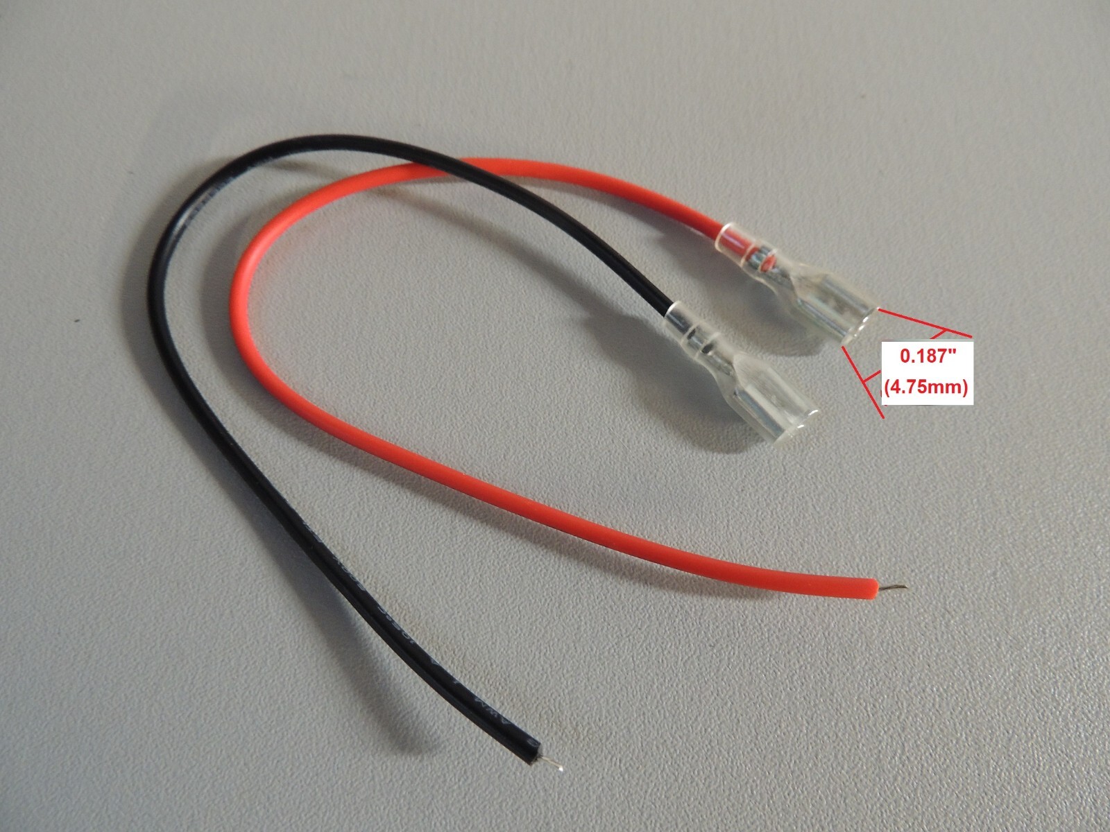 5 packs of two 0.187" Female terminals wit 5" red and black tinned wire