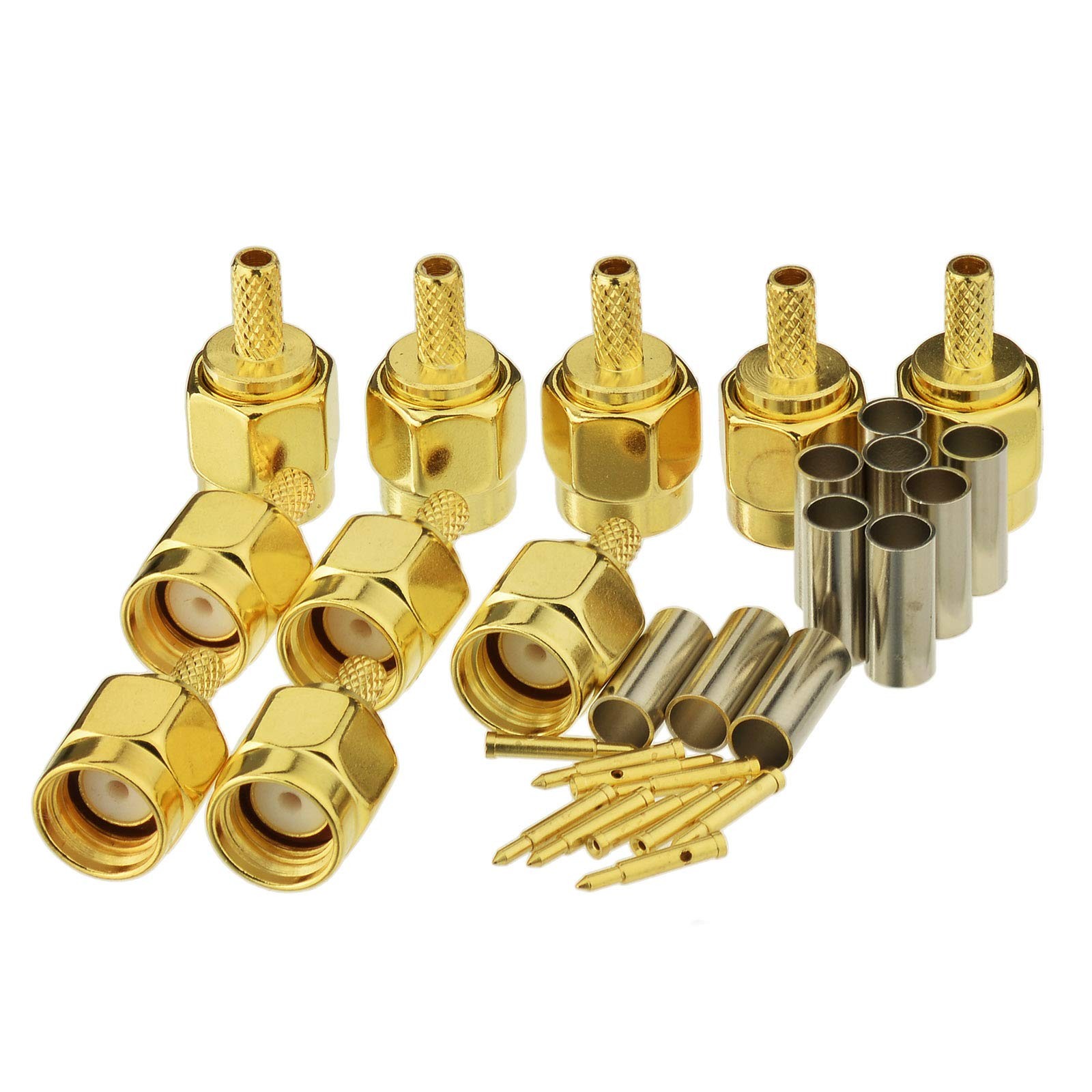 Eightwood 10pcs SMA Male Crimp RF Connector Gold-Plating for RG316 male
