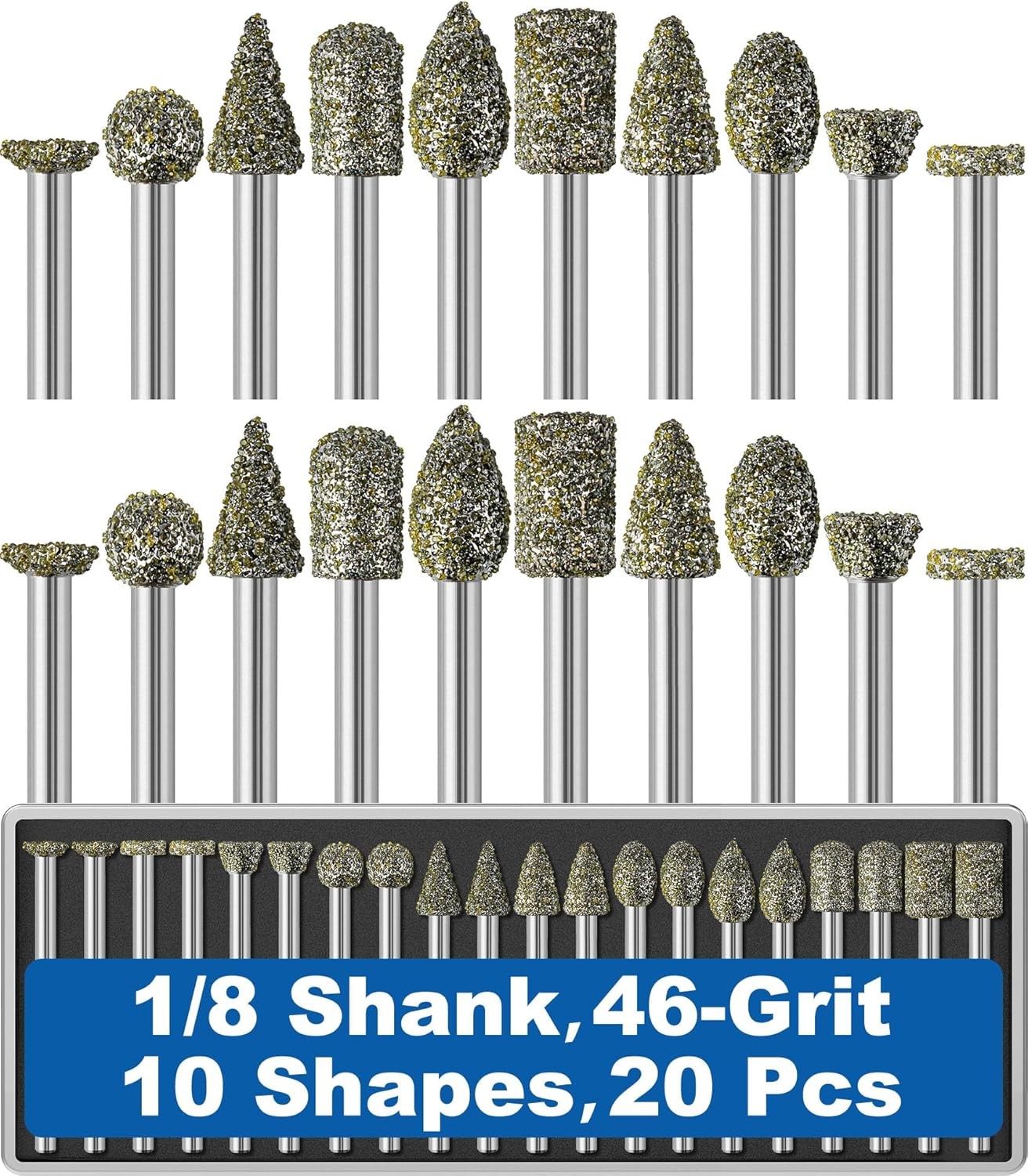 20 Pcs 40-Grit Diamond Grinder Bits 1/8 Inch Shank Compatible with Dremel Rotary