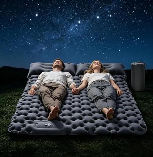 Double Sleeping Pad for Camping - 4" Extra Thick Self Inflating Air Grey-full