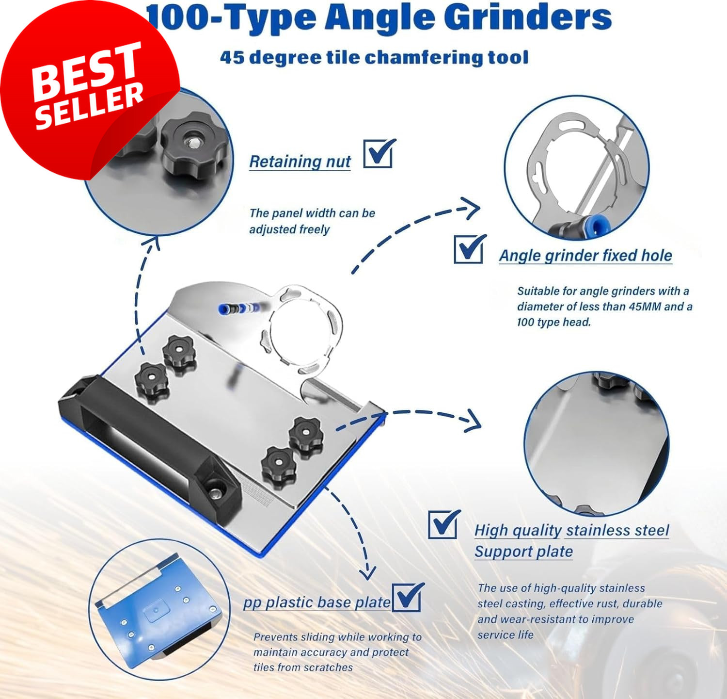 45° Tile Chamfering Tool for Angle Grinder Precise Ceramic Tile Cutting Stand