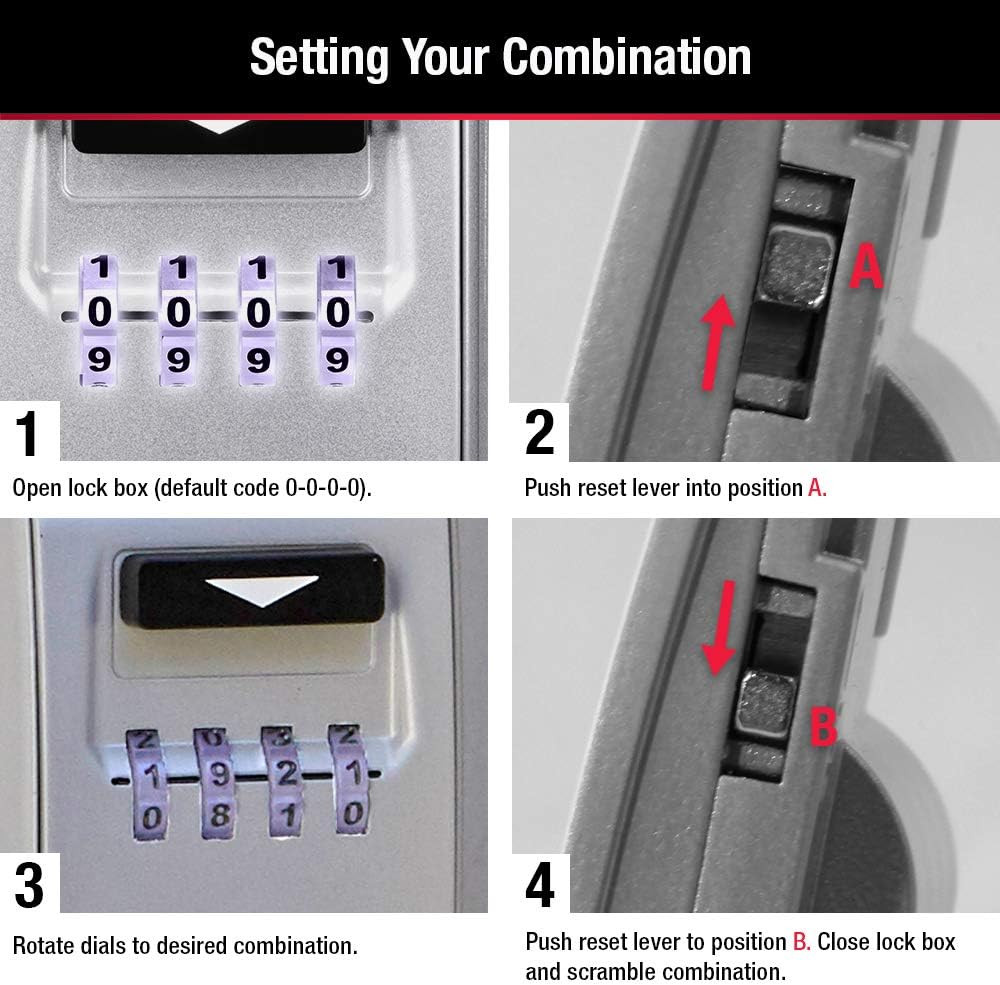 Master Lock Black Portable Key Lock Box with Light up Dials, Set/Reset Combinati