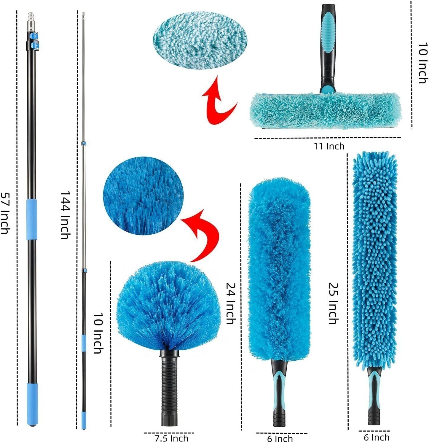 20 Foot High Ceiling Fan Duster W/ 5-12 Extension Pole Extendable Reusable Blue