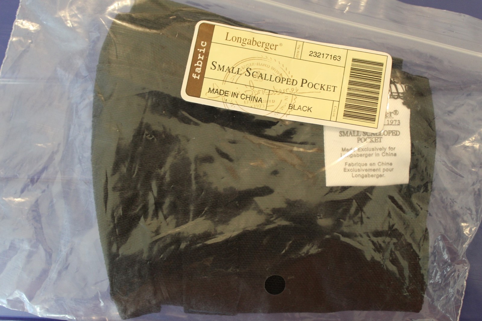 Longaberger Black Solid Small Scalloped Pocket Basket Liner #23217163 - NEW