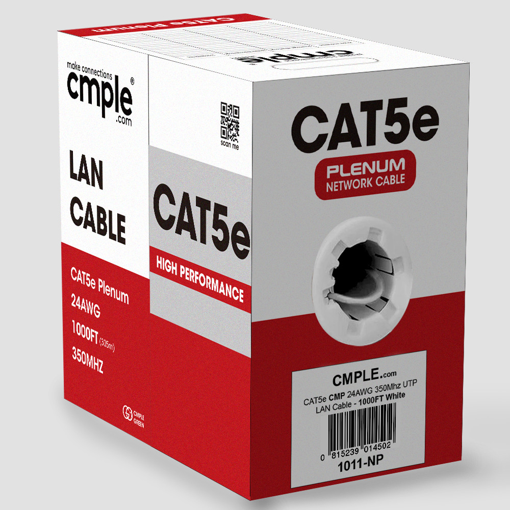 2 Pack Cat5e Plenum Ethernet Cable 1000ft CMP Solid 24AWG UTP High Speed White