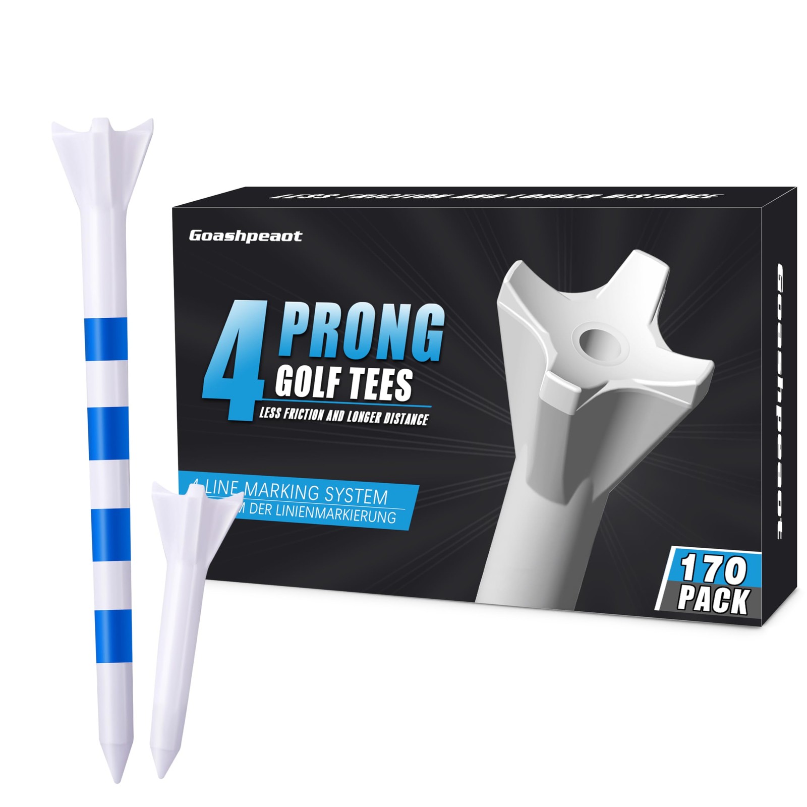 170 Pack Golf Tees 50 Iron Tees with 120 Driver Tees, Pro 4 Line Marking System