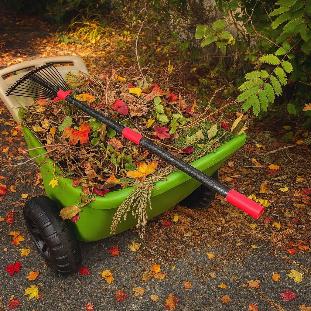 Collapsible Rake for Leaves - 70" Adjustable Long Handle Yard Rake, Expandable M