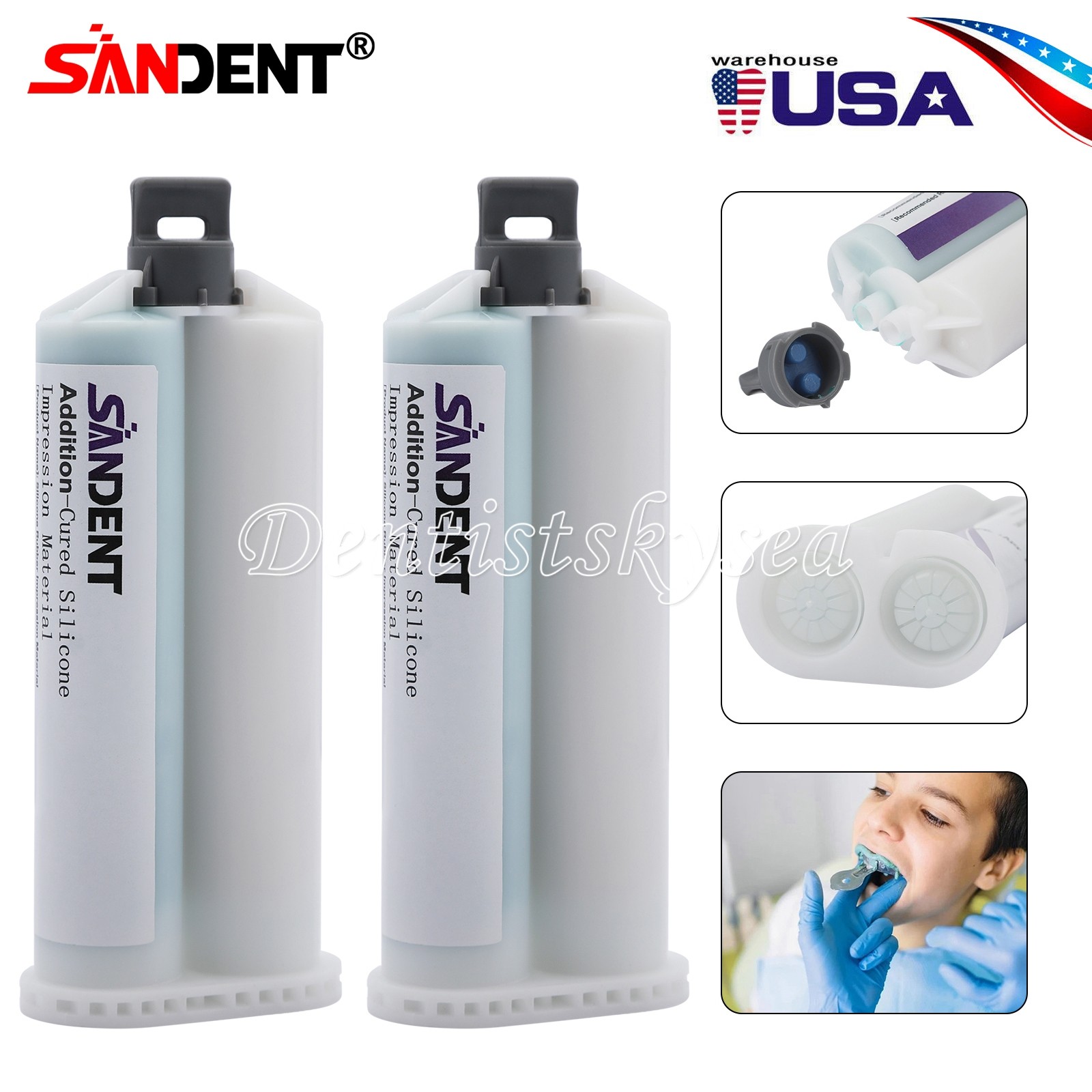 2* Impression Material Putty Base 50ML Cartridge Tips Dental Heavy Body