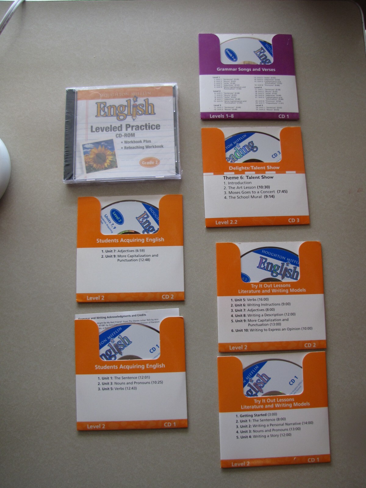 Houghton Mifflin English Leveled Practice CD-ROM and 6- LV 2 English CD's