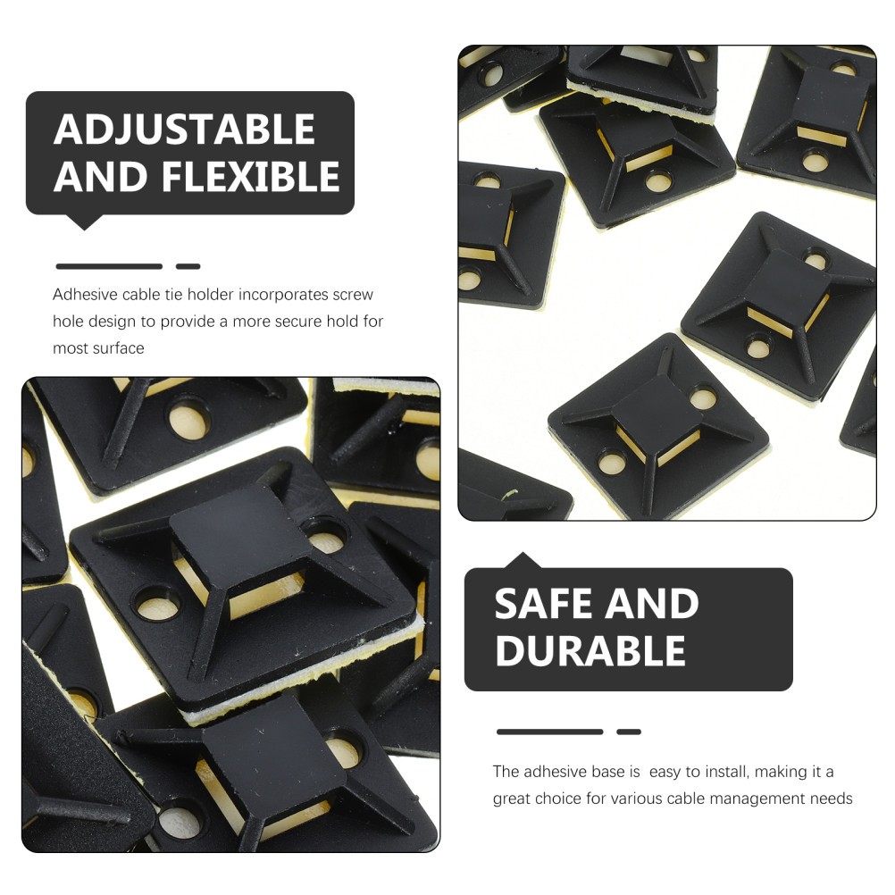 100Pcs Black Cable Tie Mount Adhesive Bases for Wire Tie Downs Durable