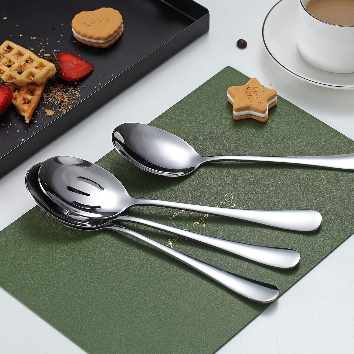 High-Quality 4-Piece Stainless Steel Serving Set - 2 Slotted & 2 Solid Spoons