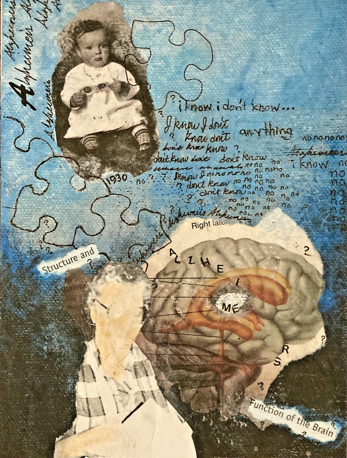 Original/Signed Mixed Media &  Vintage photos Collage "I know I don't know"