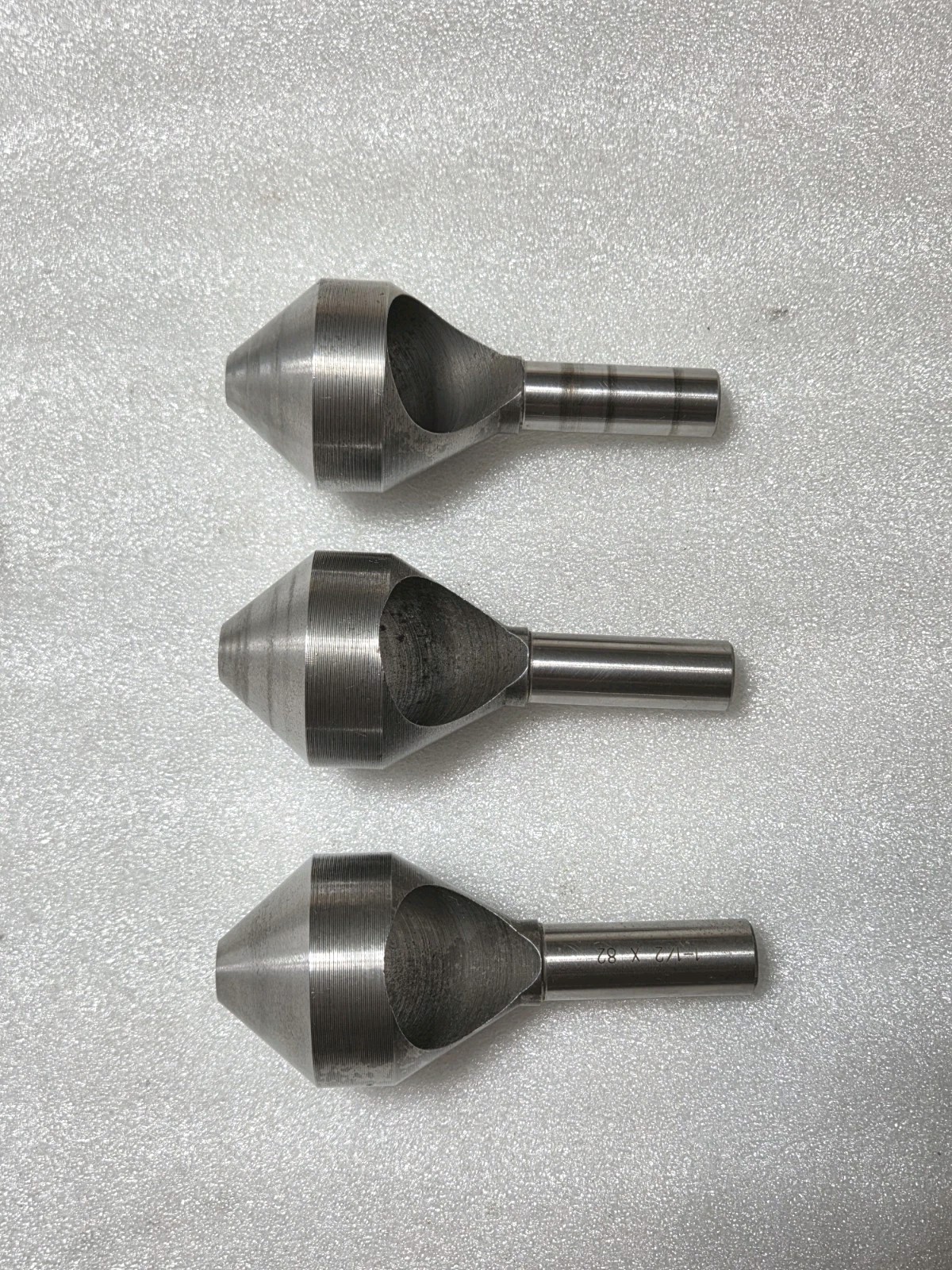 3 Pcs.- 1-1/2" Dia. Countersink Deburring Tool 82°, HSS Zero Flute, 1/2" Shank