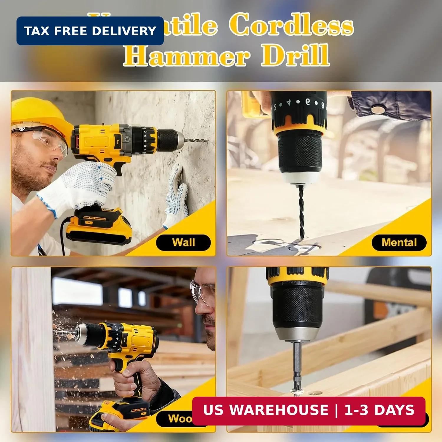 Cordless Brushless Hammer Drill, Compatible with DeWalt 20V Max Lithium Battery