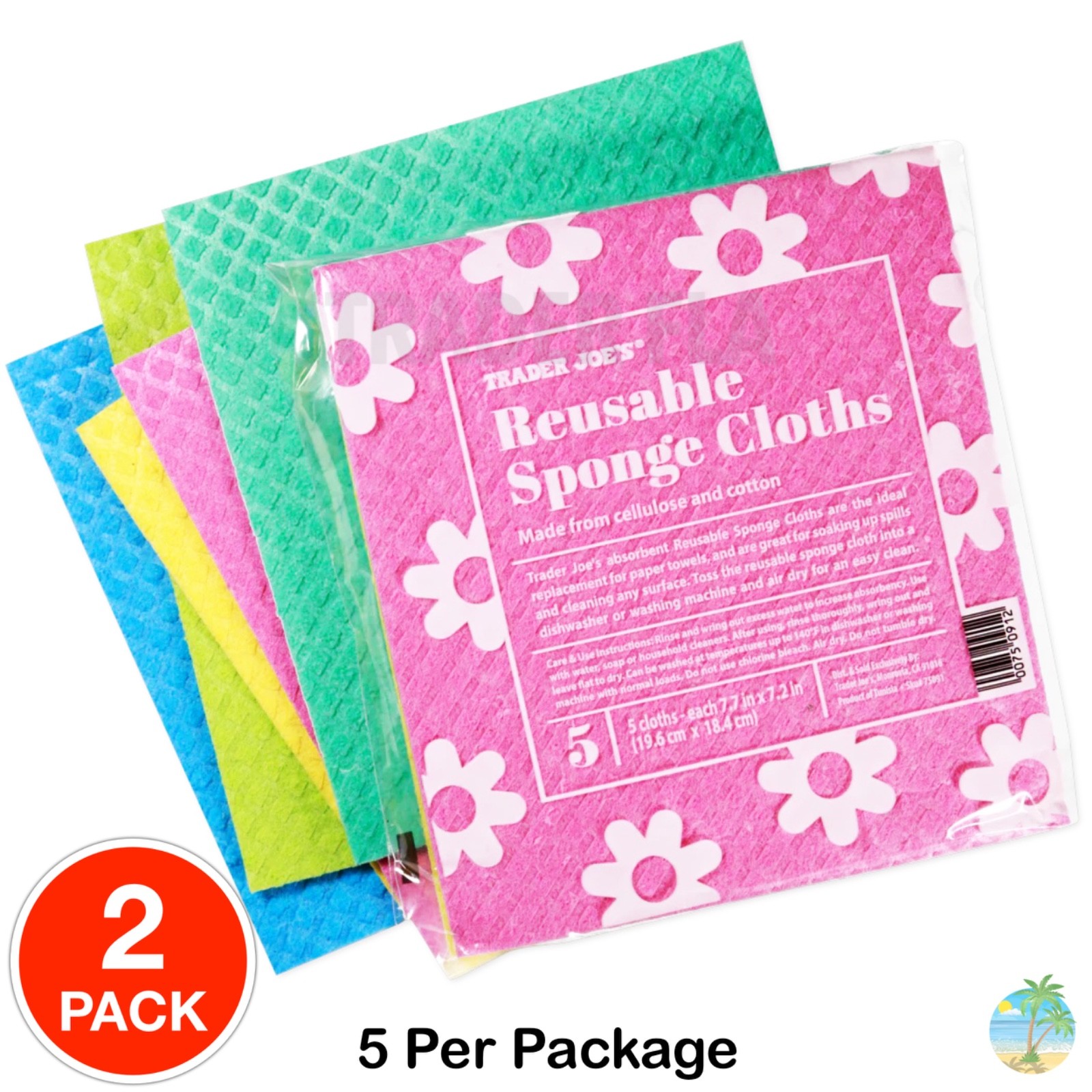2Pack Trader Joes Reusable Kitchen Sponge Cloths Assorted Colors 👉 10 sponges