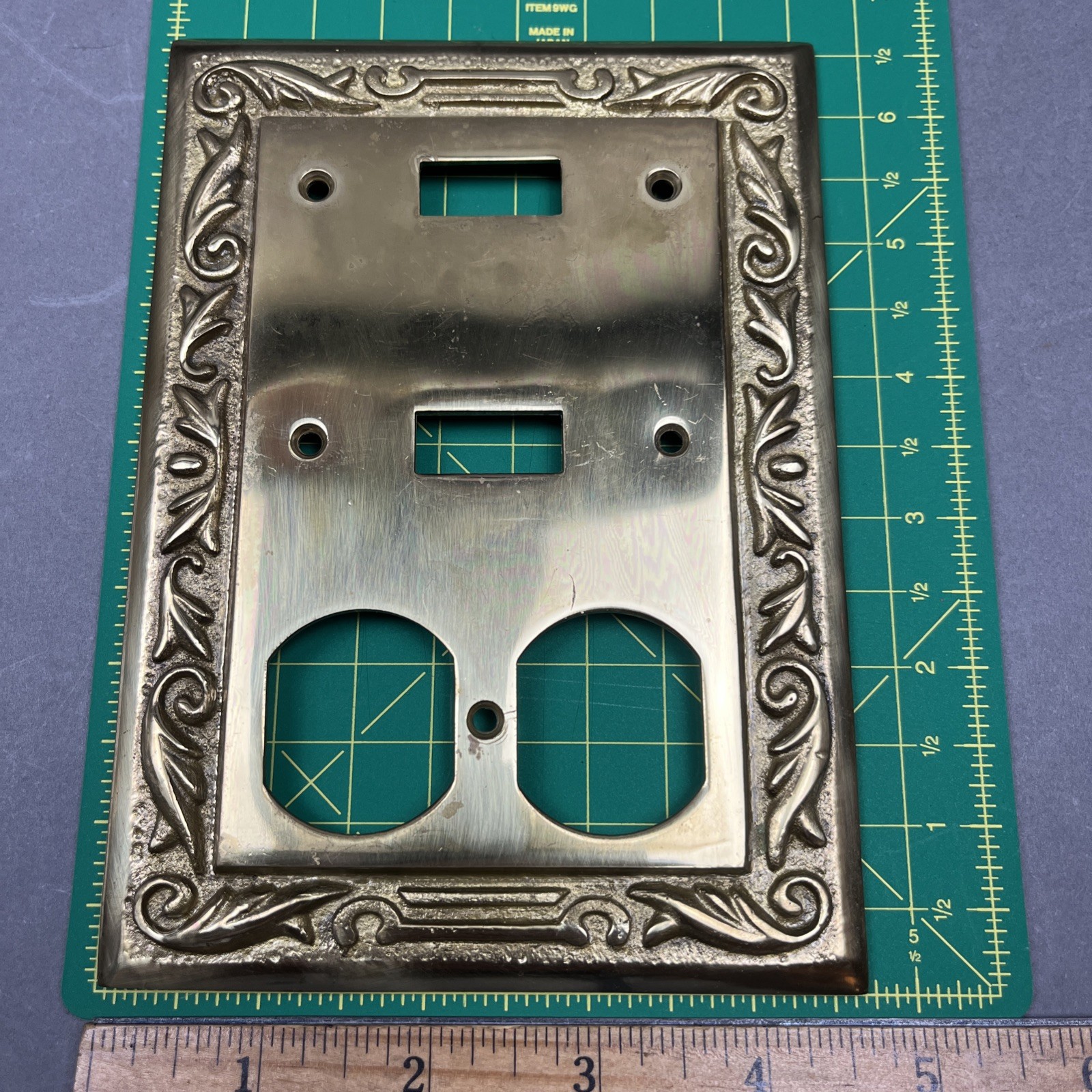 Solid Cast Brass Switch Plate 3-Gang Combination Duplex Outlet 2-Toggle Switch