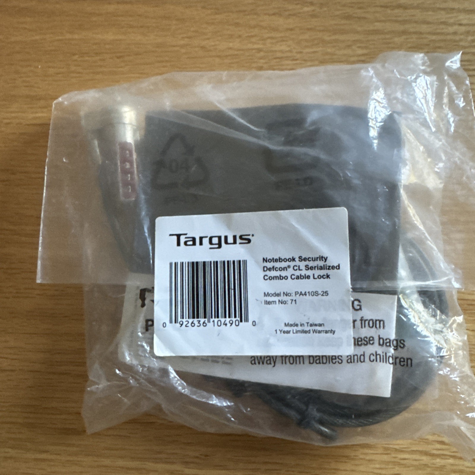 Targus Notebook Security Defcon CL Serialized Combo Cable Lock PA410S-25 Item 71