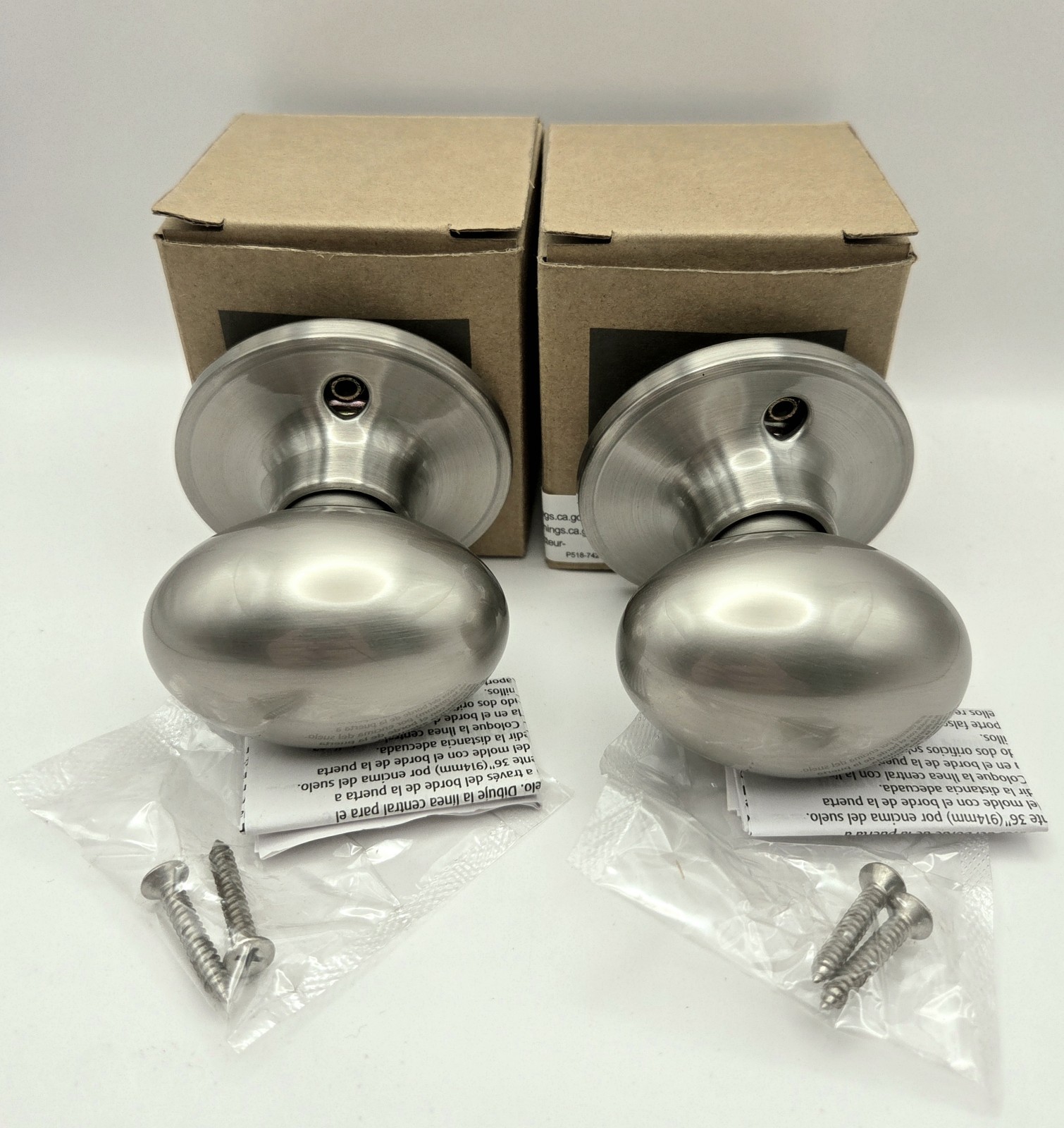 Pair Dummy Door Knobs Oval Ellipse Egg Schalge Satin Nickel 2 NIB W/Hardware